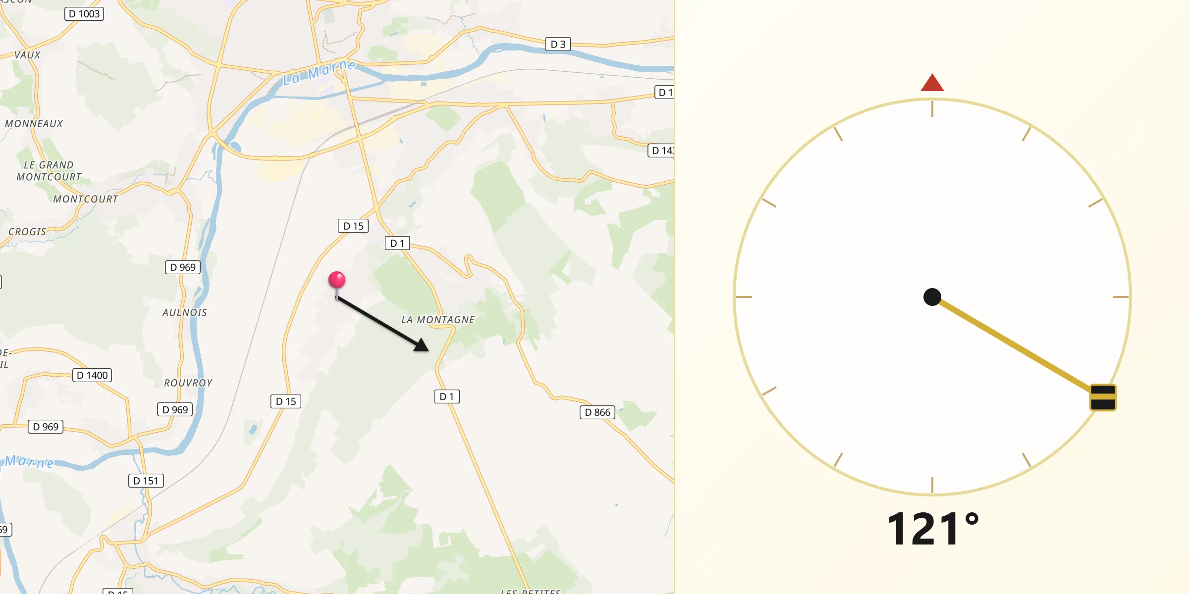 Direction vers la Qibla depuis Nogentel