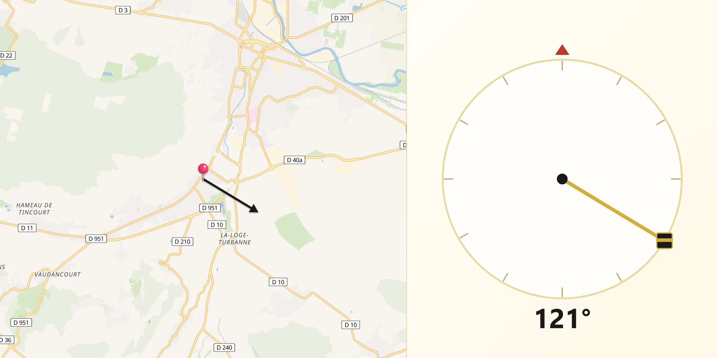 Direction vers la Qibla depuis Pierry