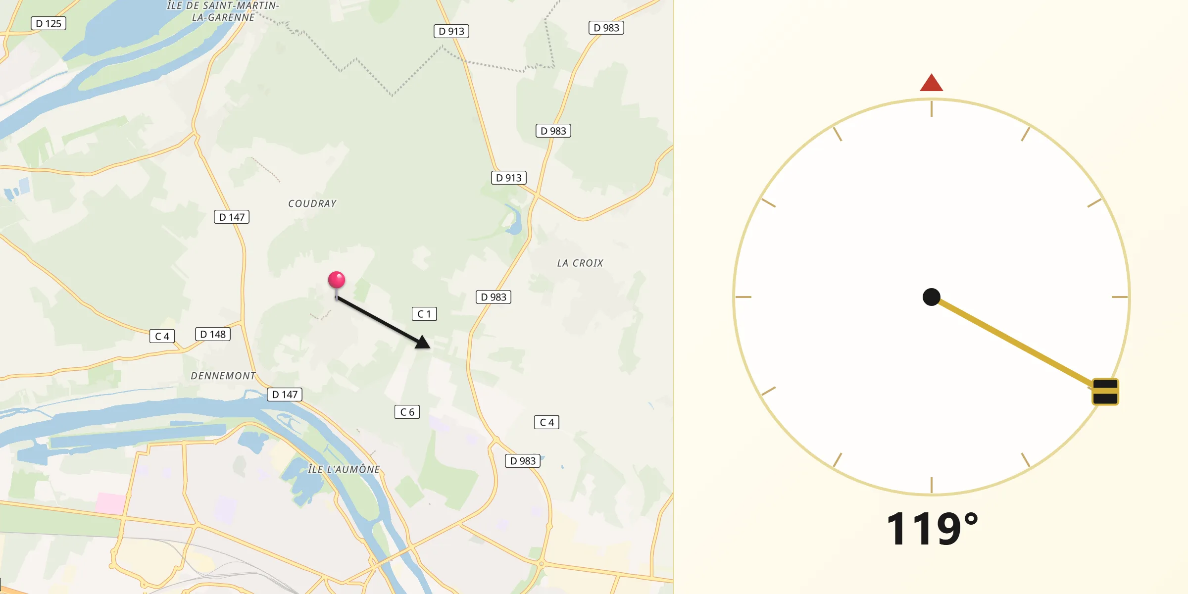 Direction vers la Qibla depuis Follainville-Dennemont