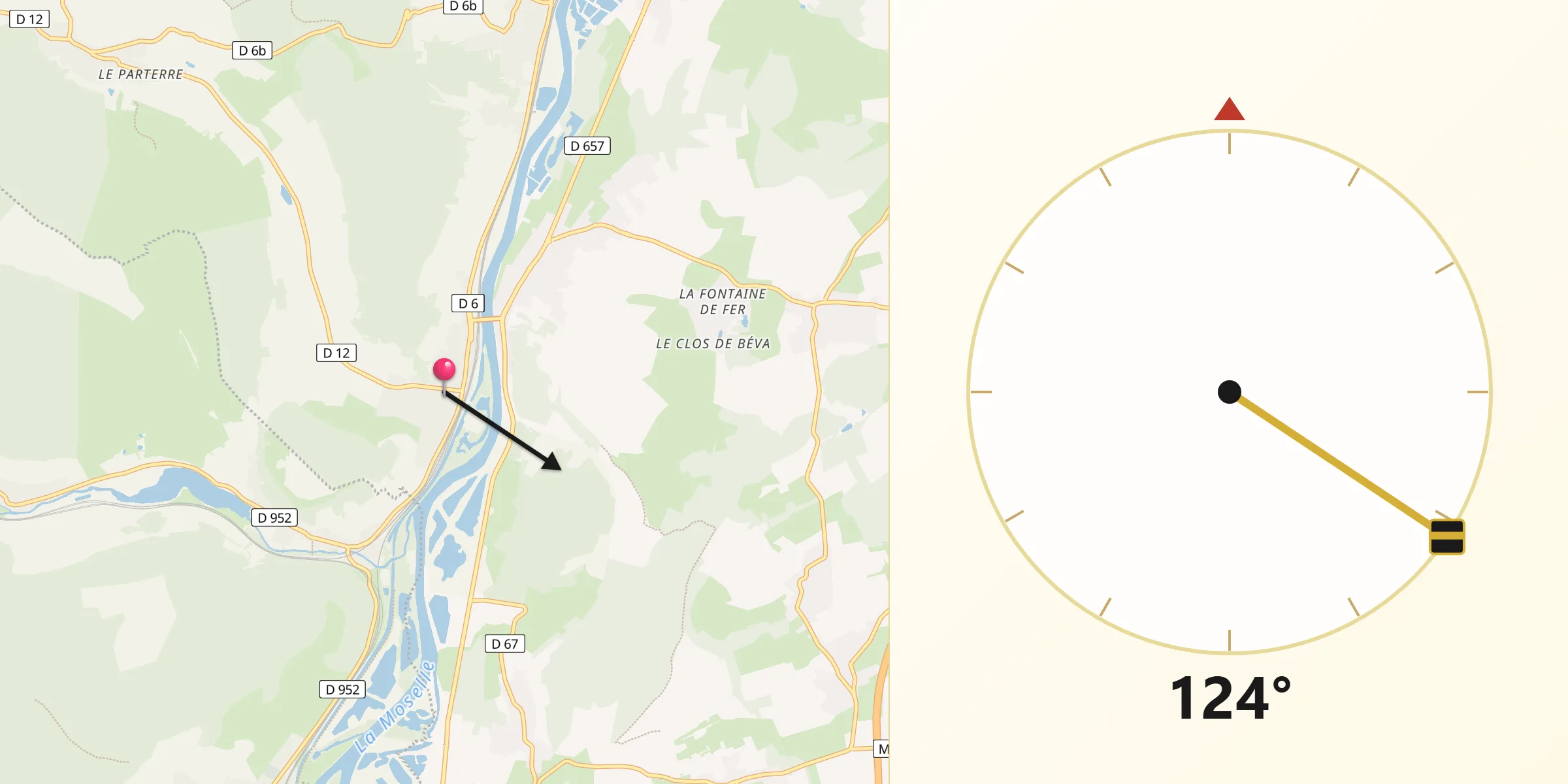 Direction vers la Qibla depuis Novéant-sur-Moselle