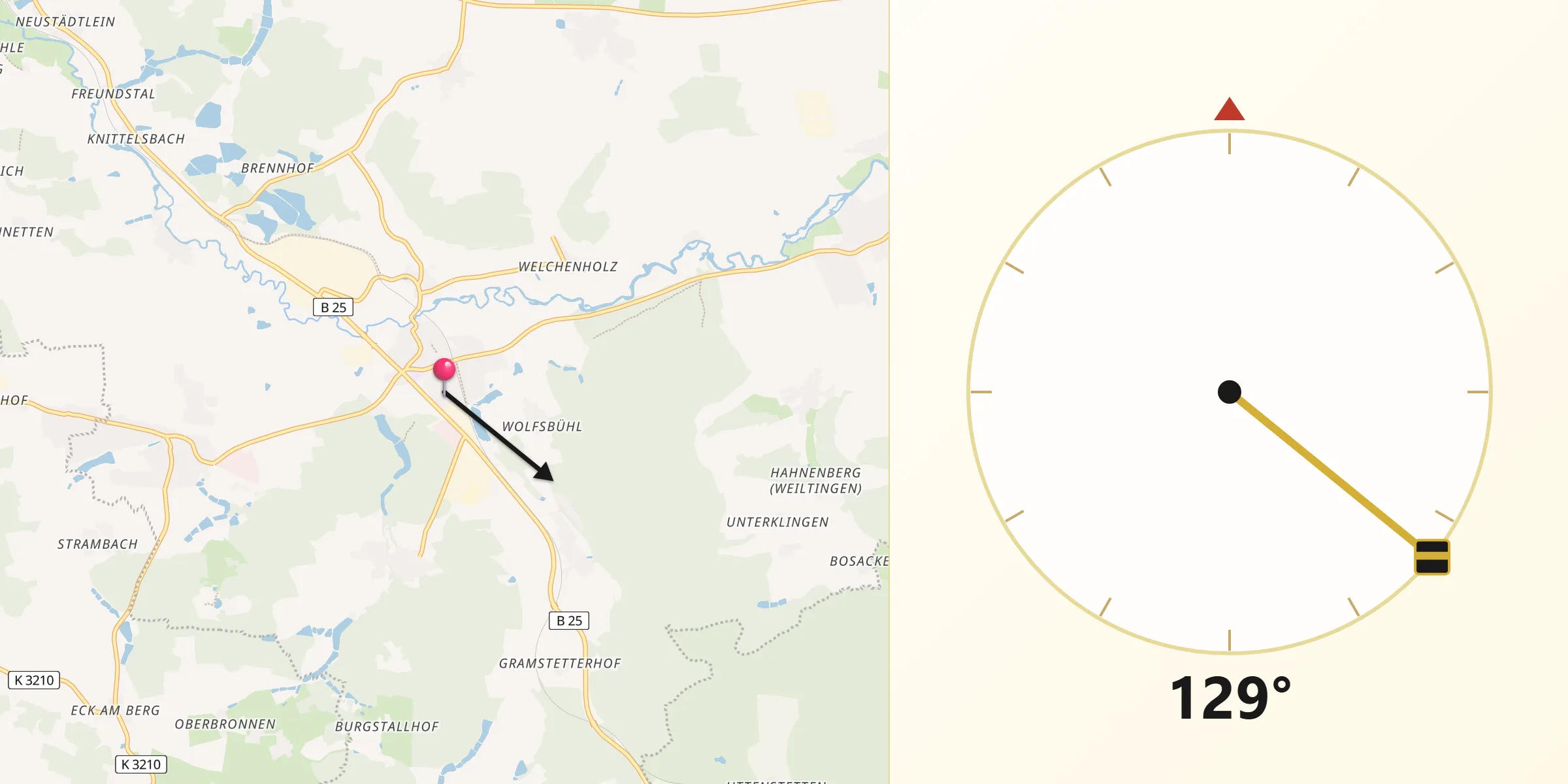 Qibla-Richtung von Wilburgstetten