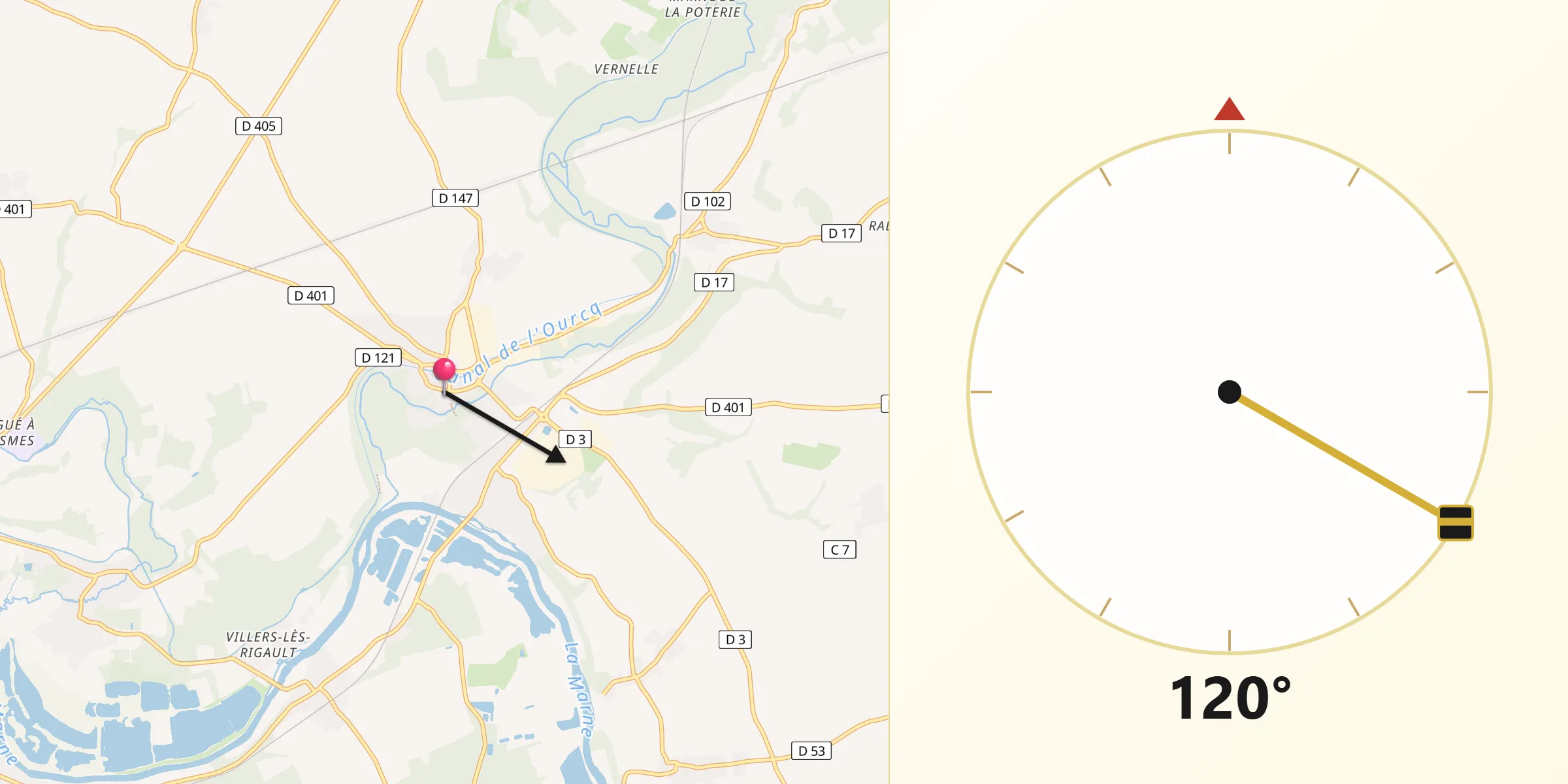 Direction vers la Qibla depuis Lizy-sur-Ourcq