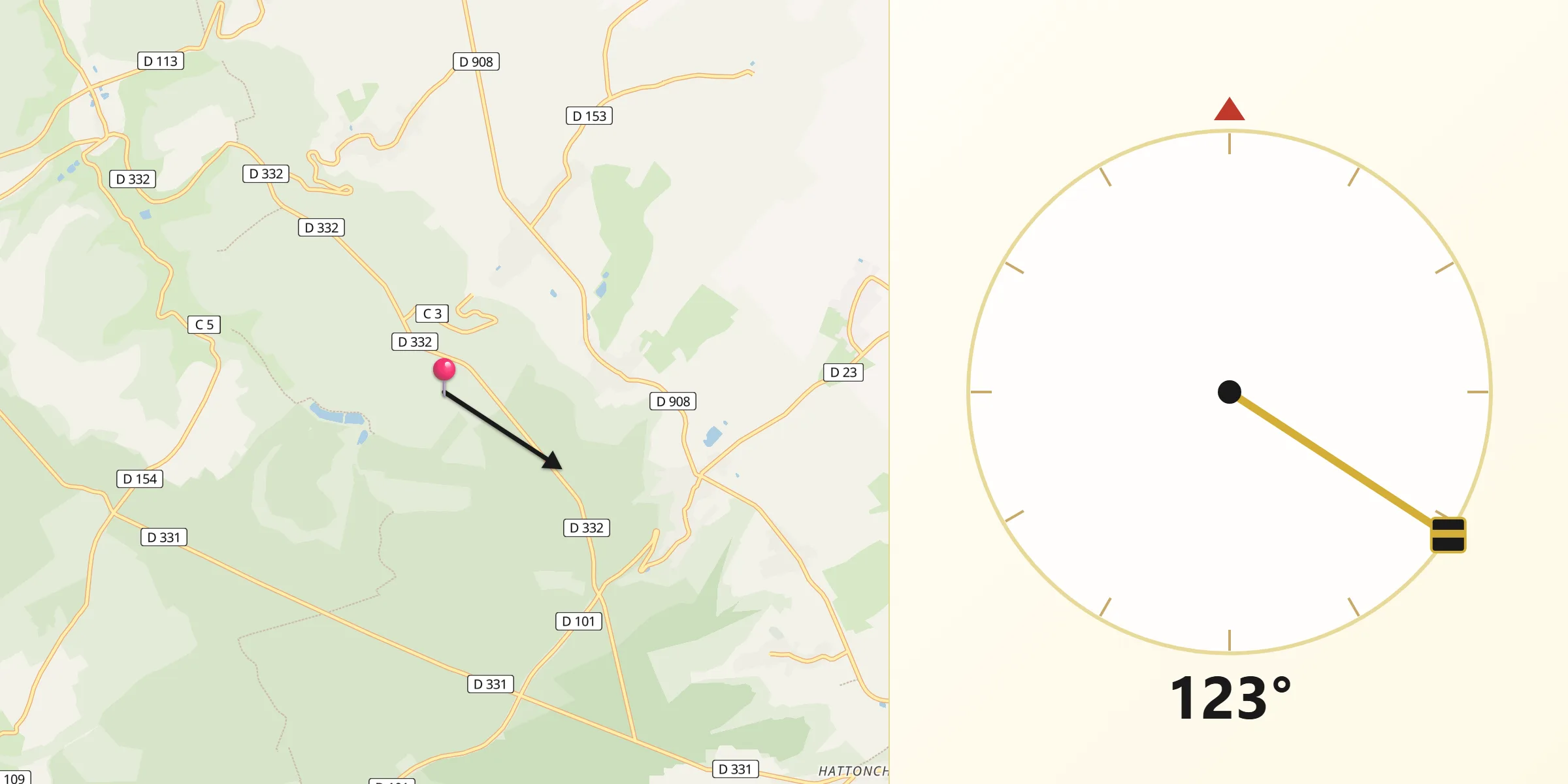 Direction vers la Qibla depuis Thillot