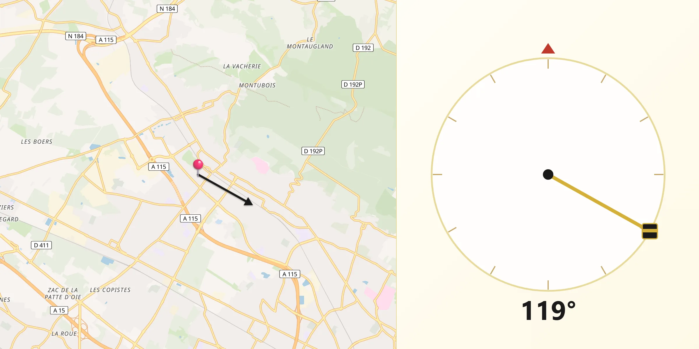 Direction vers la Qibla depuis Taverny