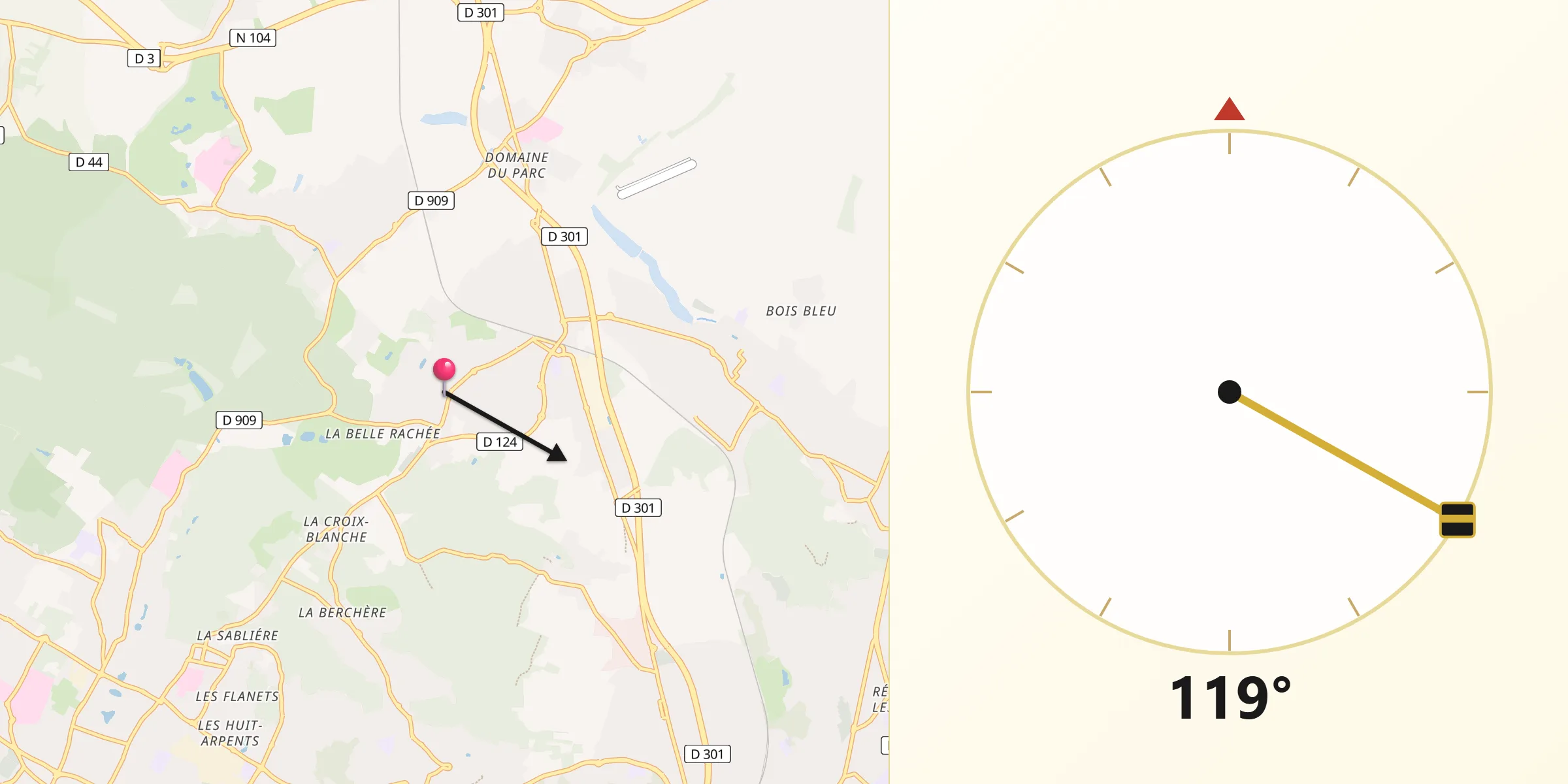 Direction vers la Qibla depuis Domont