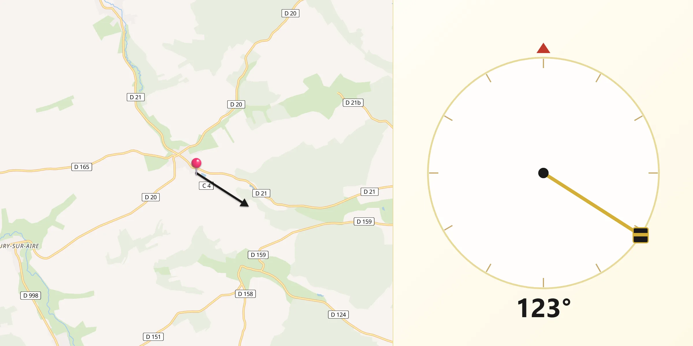 Direction vers la Qibla depuis Souilly