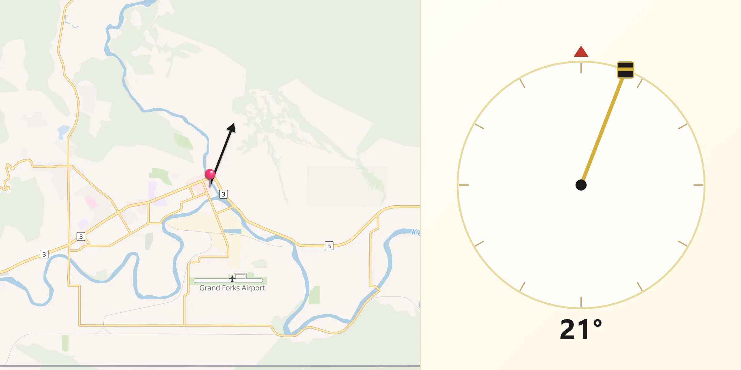 Qibla Direction from Grand Forks