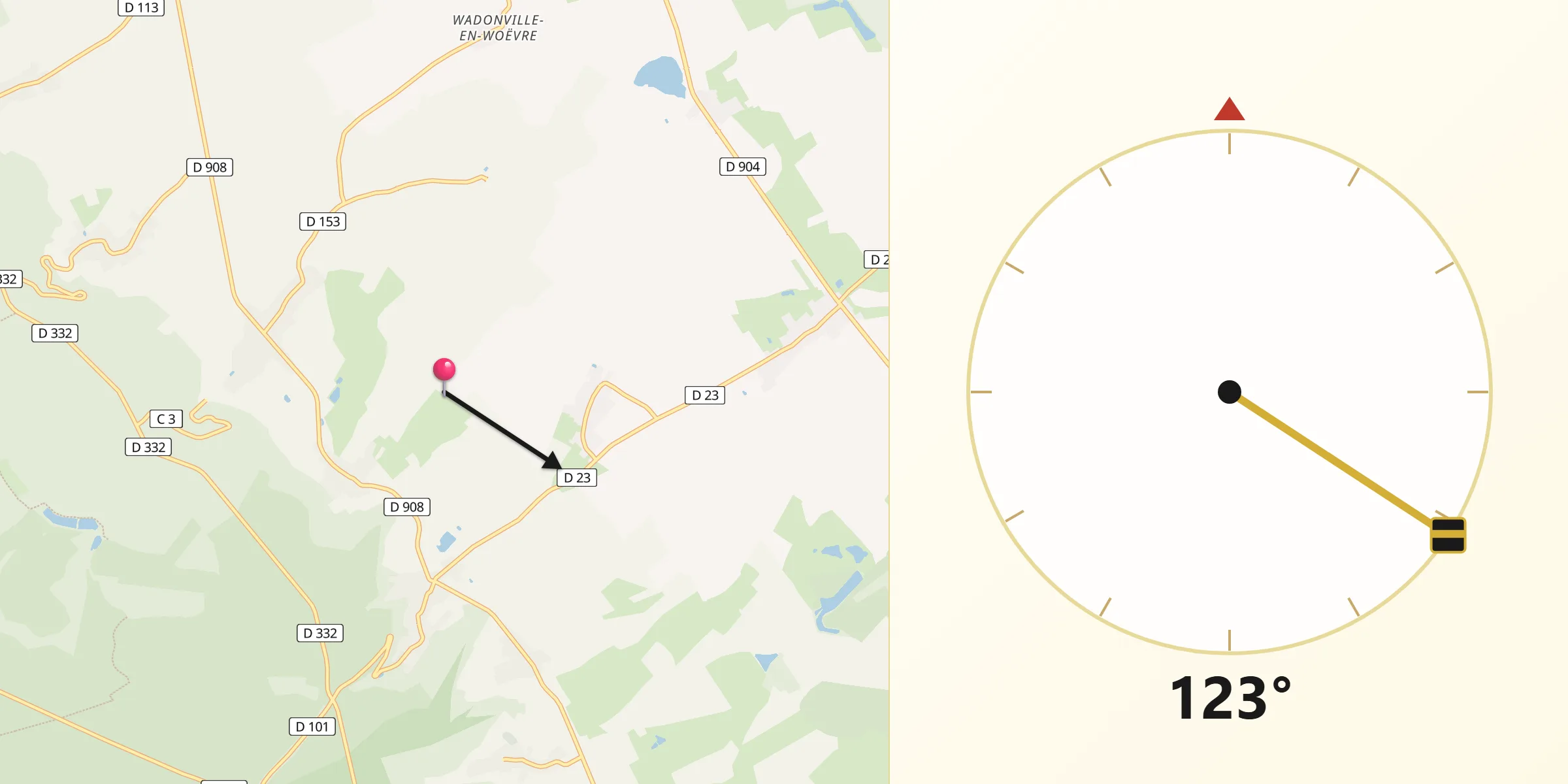 Direction vers la Qibla depuis Avillers-Sainte-Croix