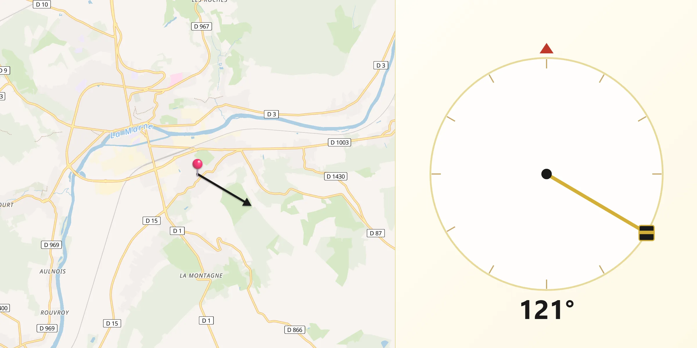 Direction vers la Qibla depuis Étampes-sur-Marne