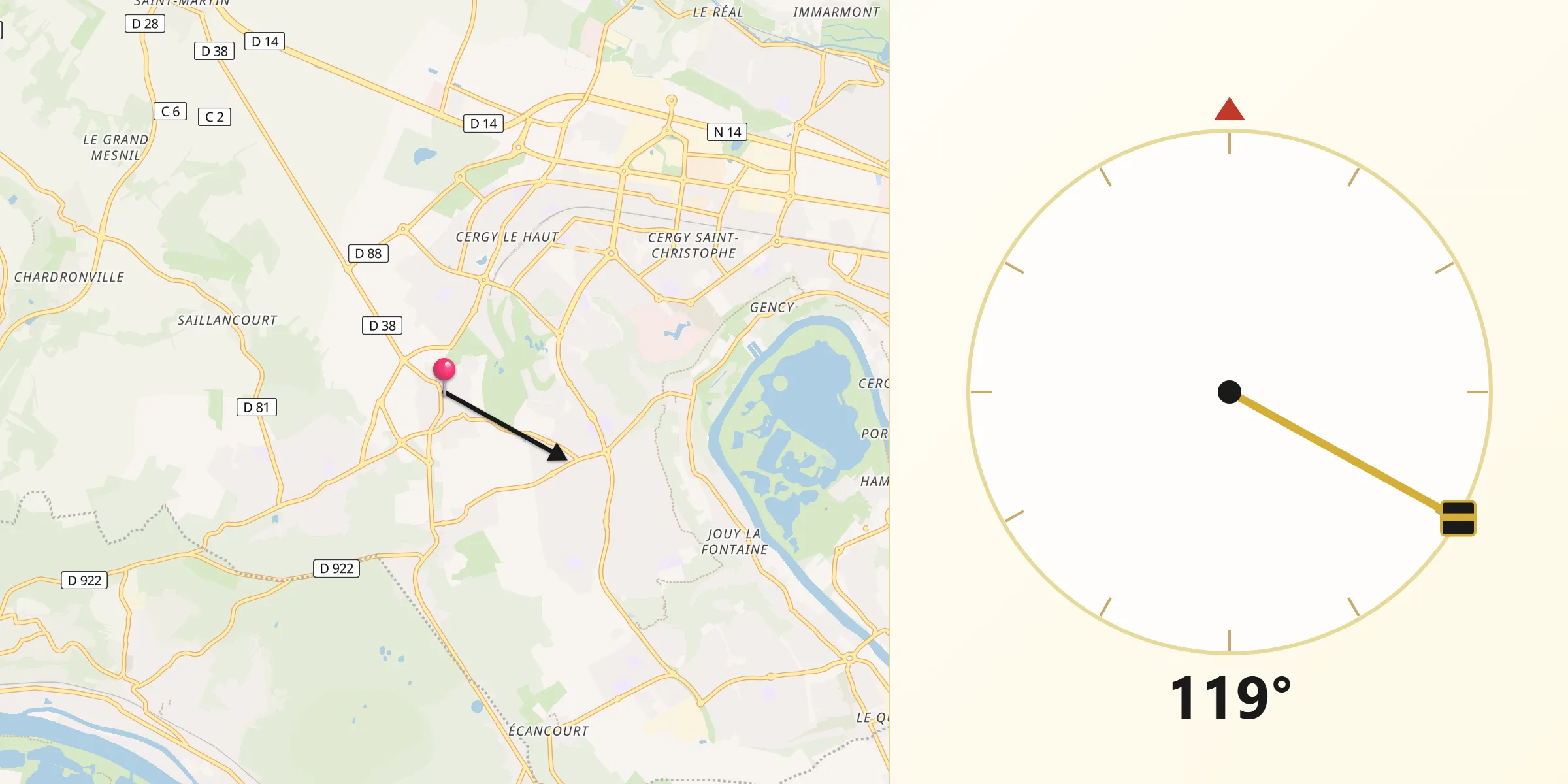 Direction vers la Qibla depuis Courdimanche