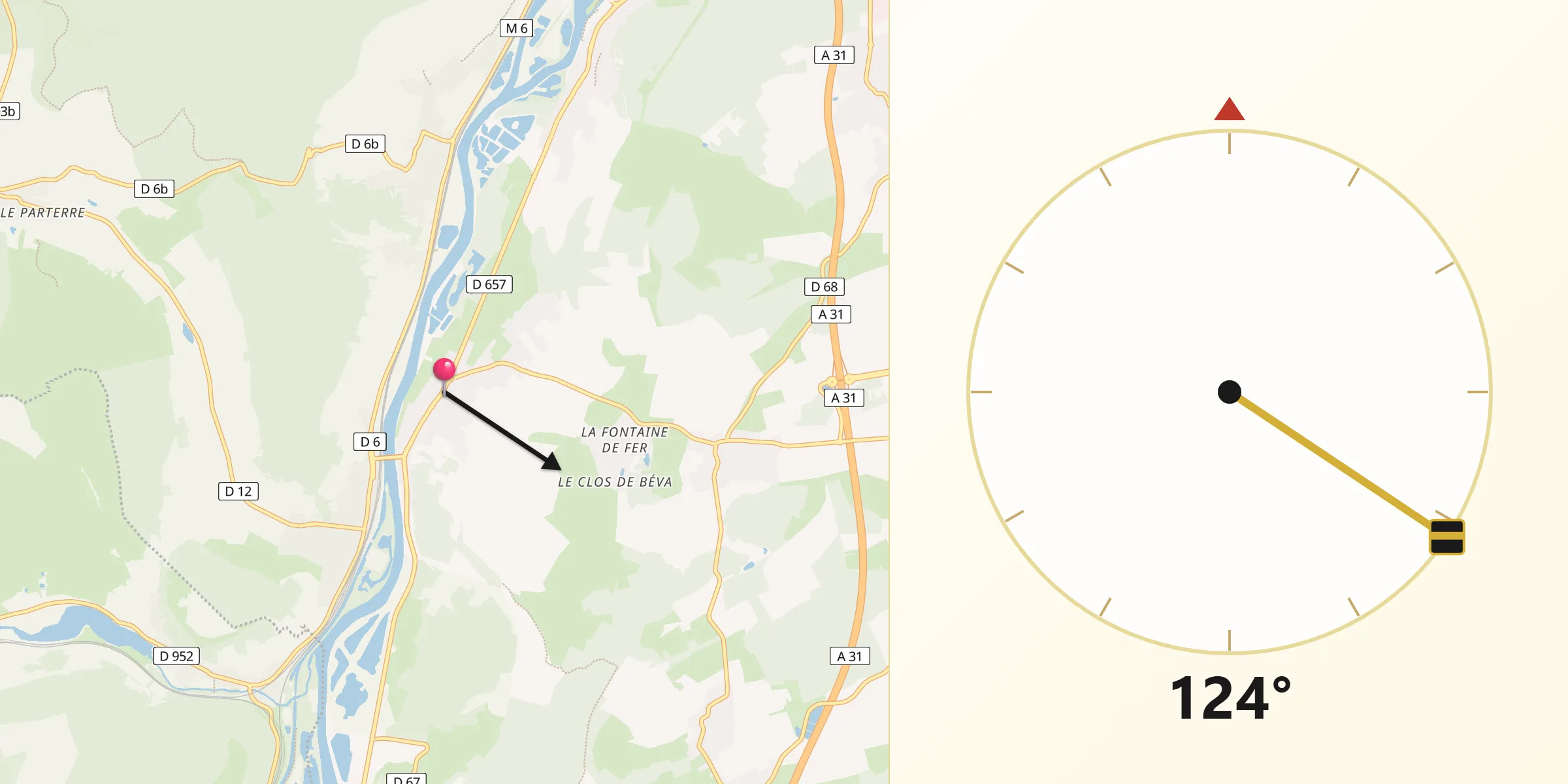 Direction vers la Qibla depuis Corny-sur-Moselle