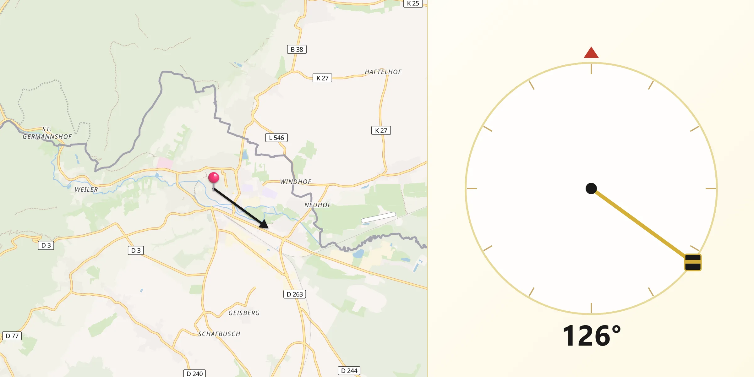 Direction vers la Qibla depuis Wissembourg