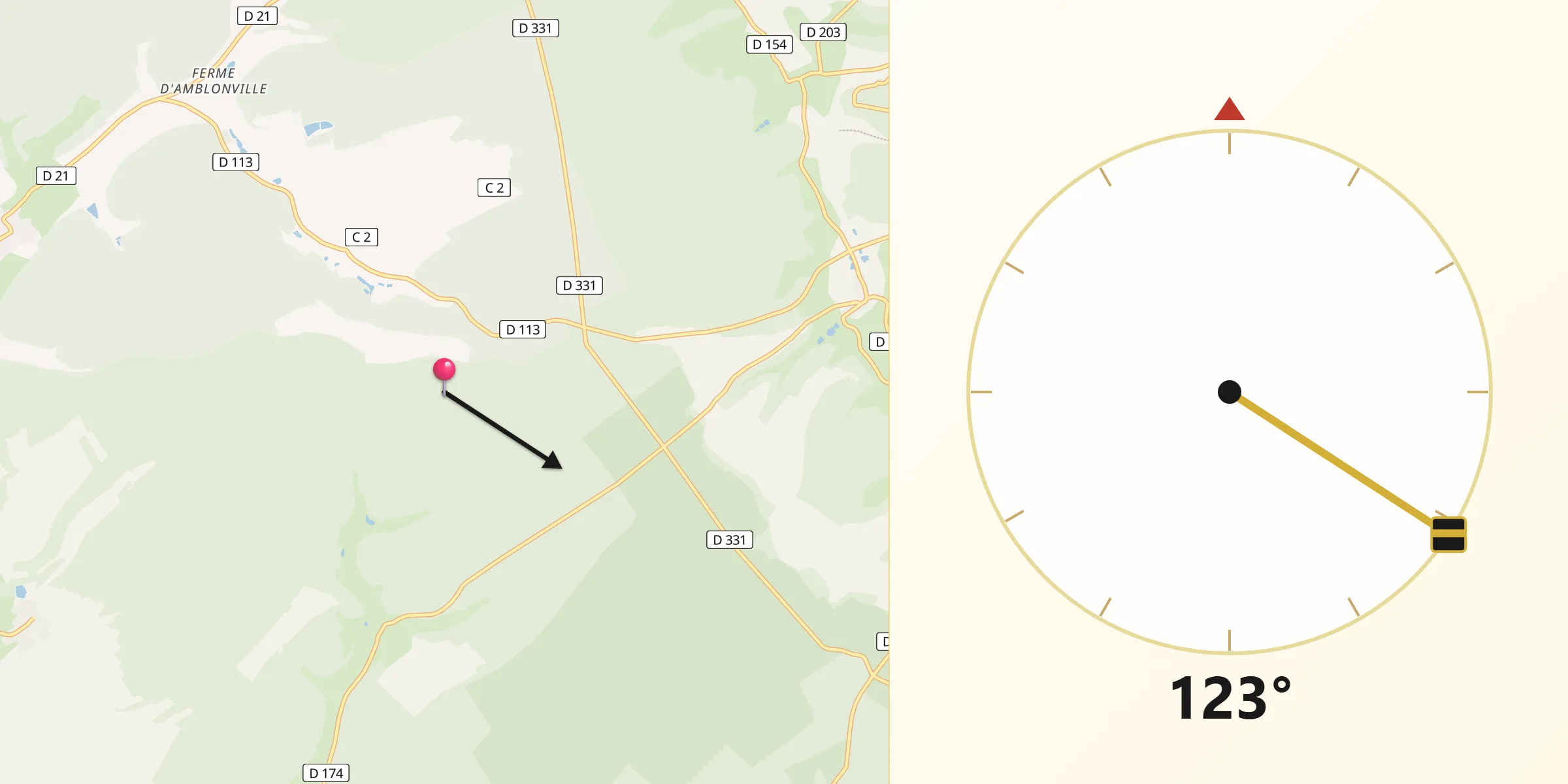 Direction vers la Qibla depuis Saint-Remy-la-Calonne