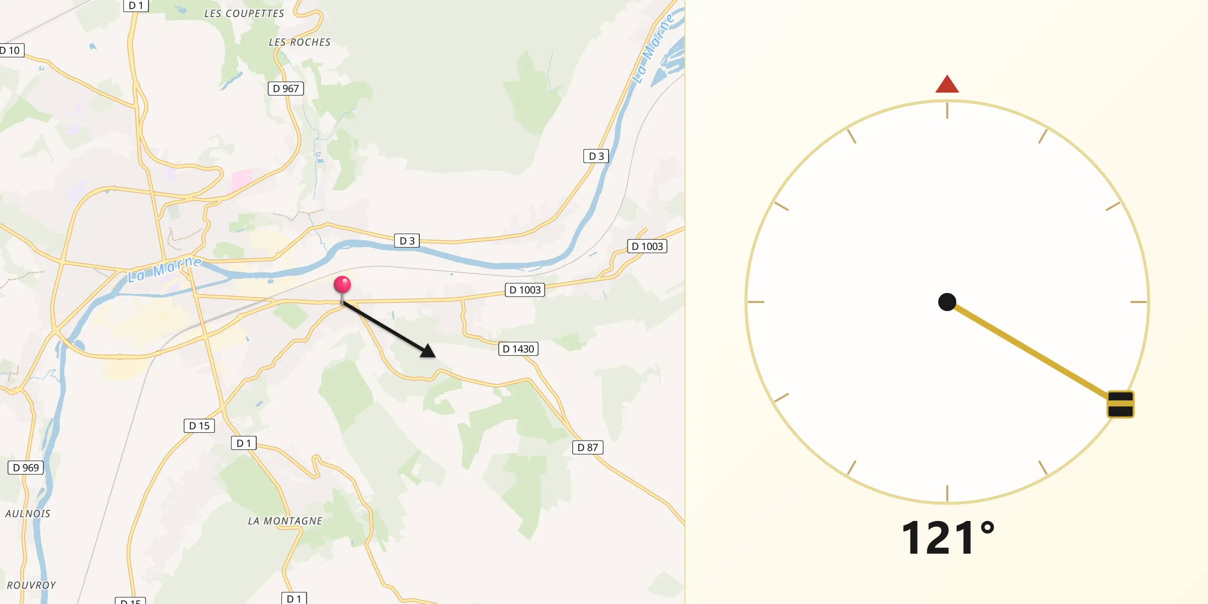 Direction vers la Qibla depuis Chierry