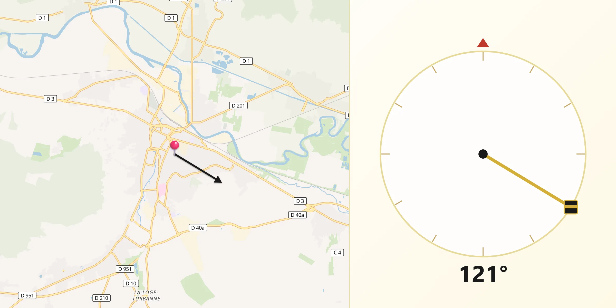 Direction vers la Qibla depuis Épernay