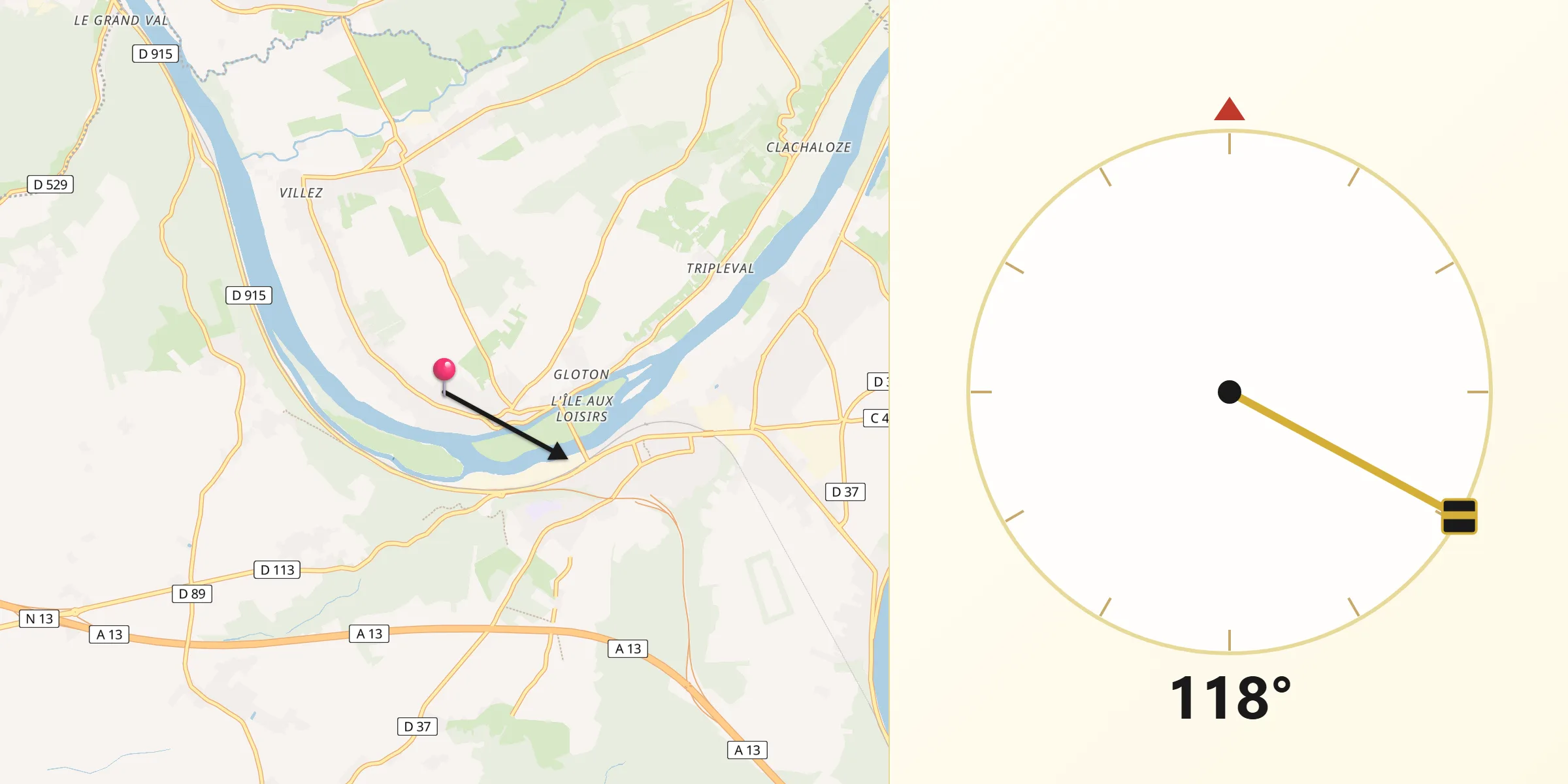 Direction vers la Qibla depuis Bennecourt