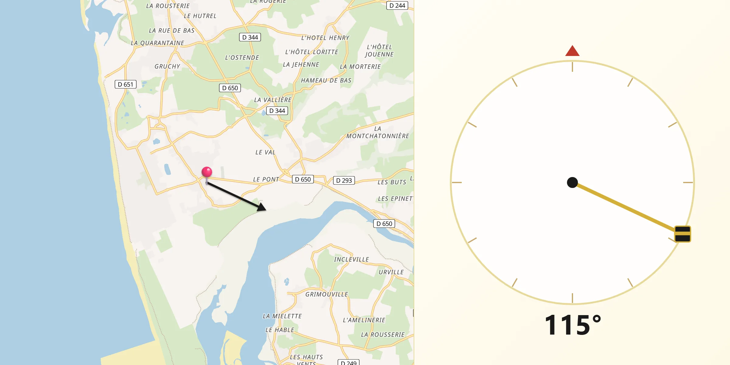 Direction vers la Qibla depuis Agon-Coutainville