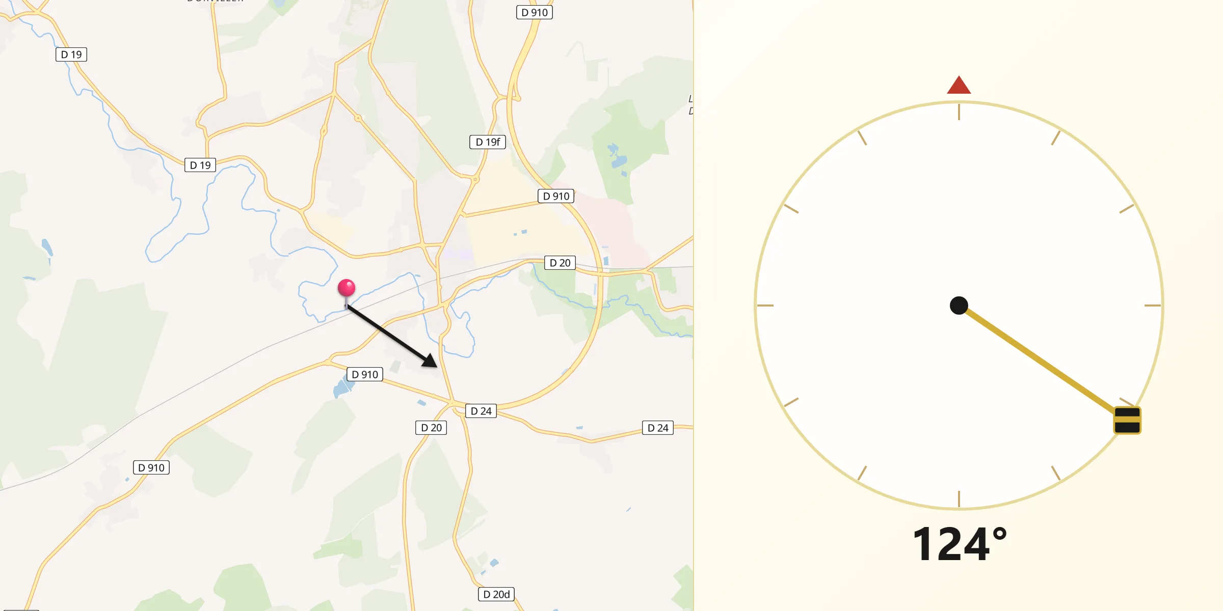 Direction vers la Qibla depuis Moselle