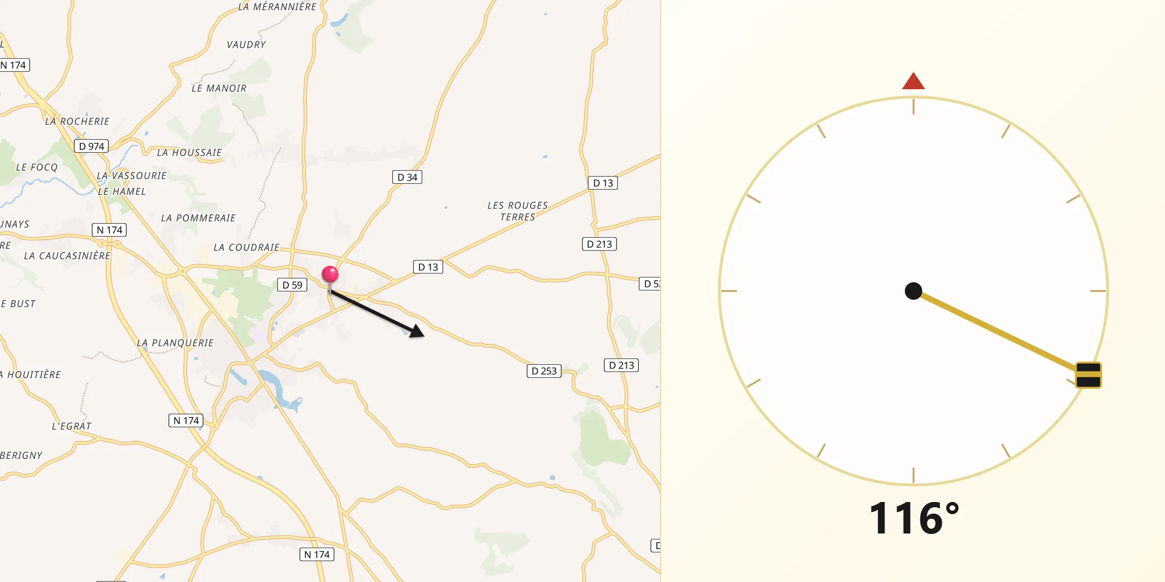 Direction vers la Qibla depuis Saint-Amand