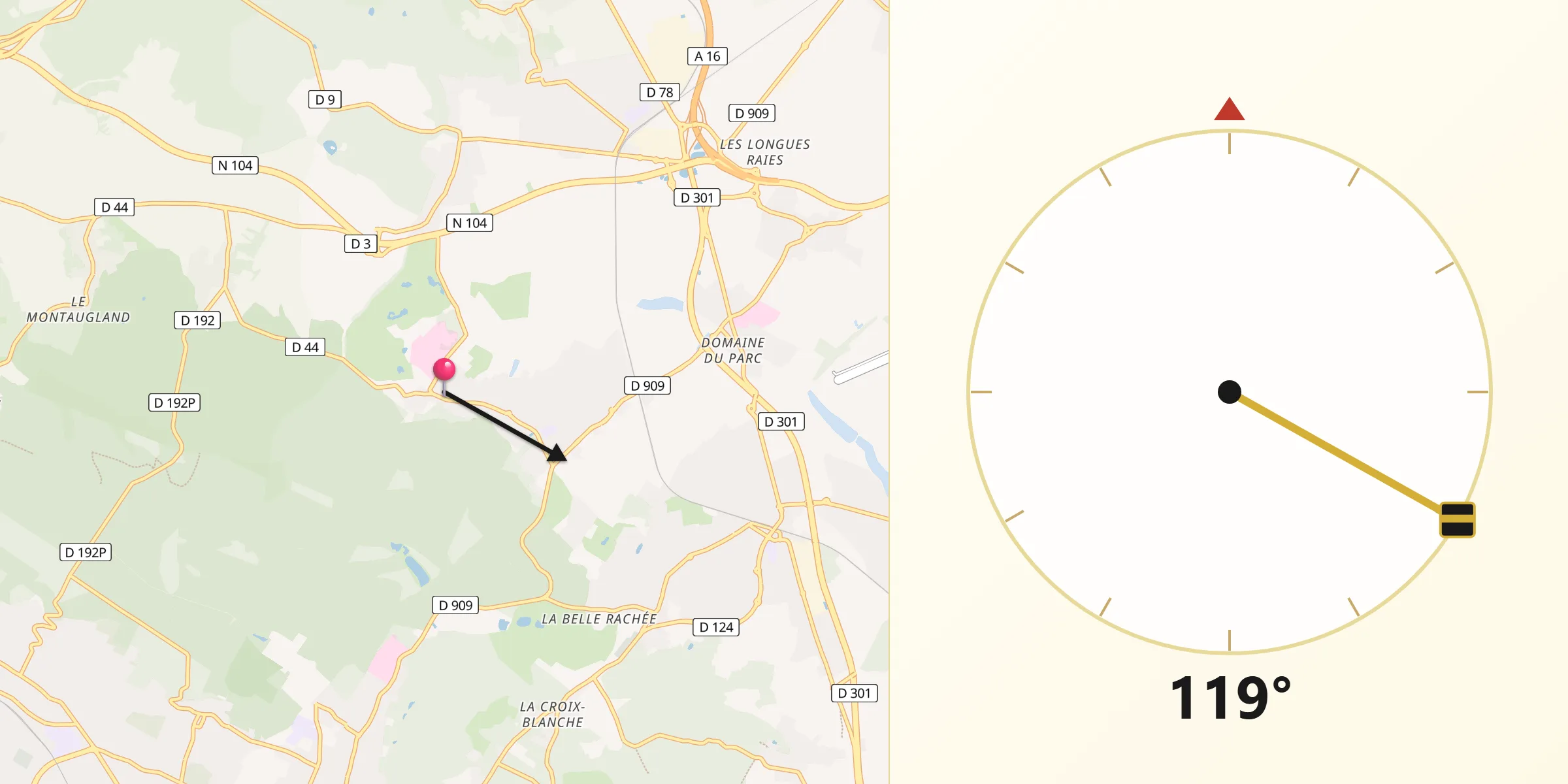 Direction vers la Qibla depuis Bouffémont