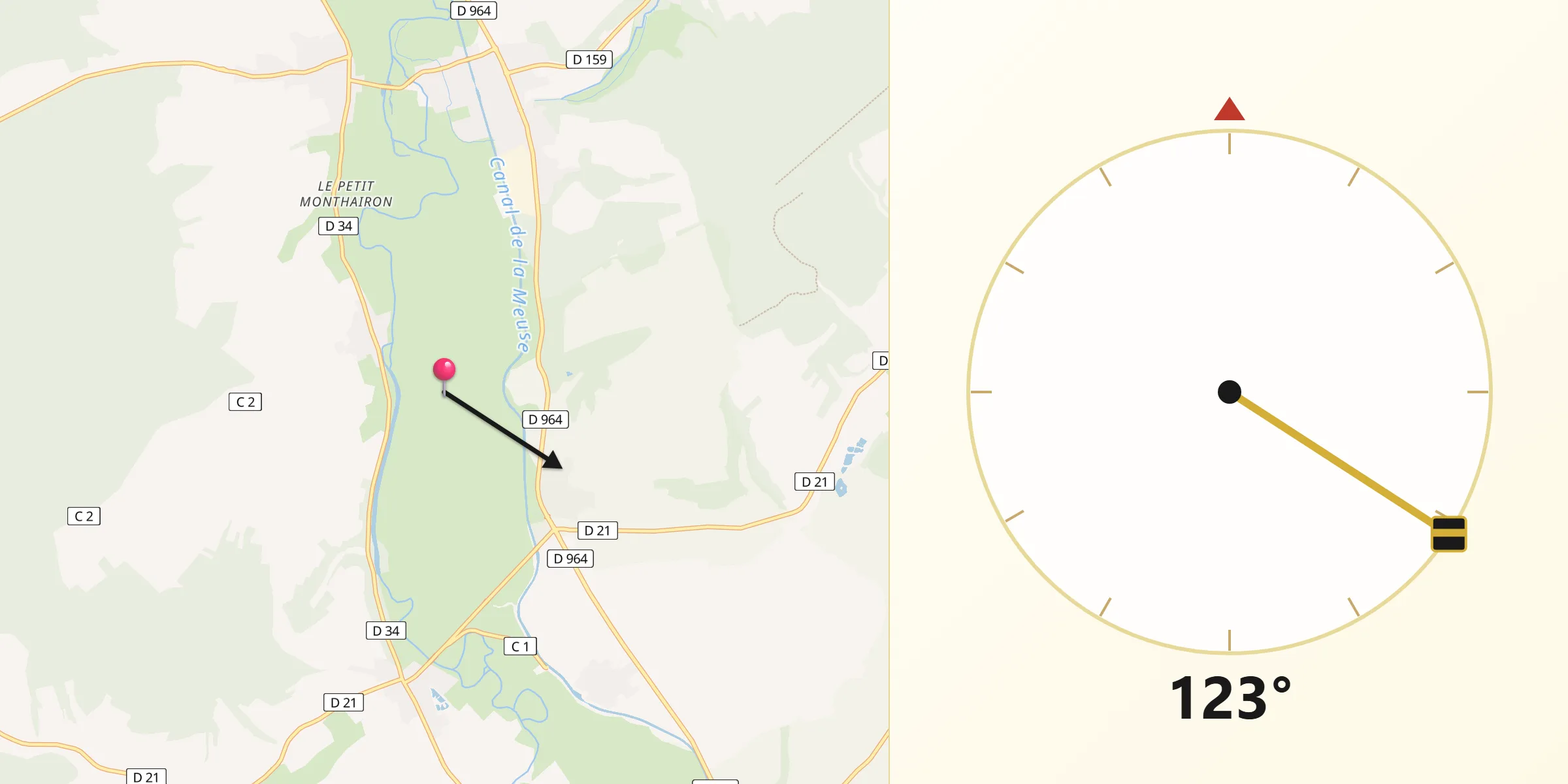 Direction vers la Qibla depuis Génicourt-sur-Meuse