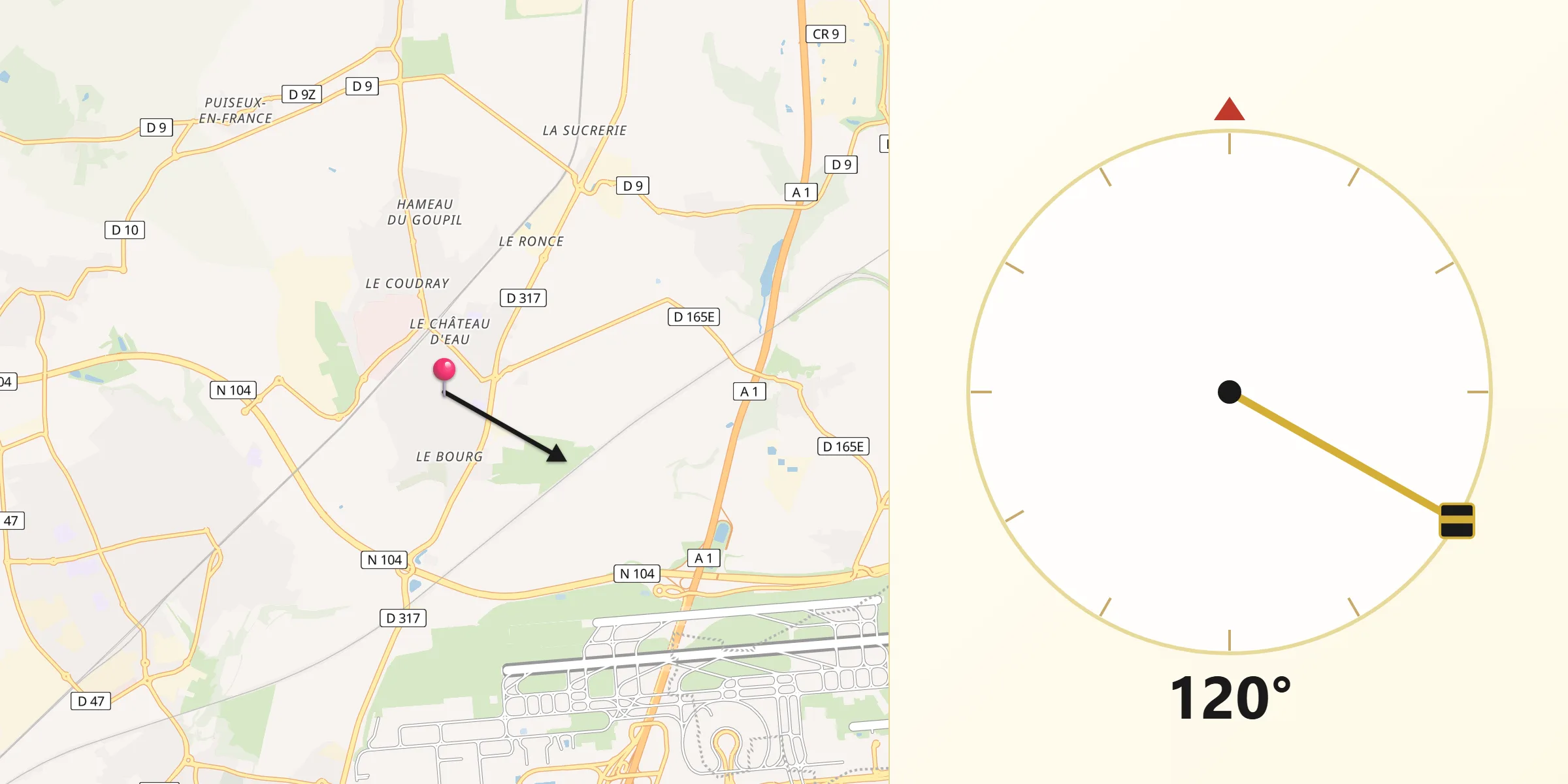 Direction vers la Qibla depuis Louvres