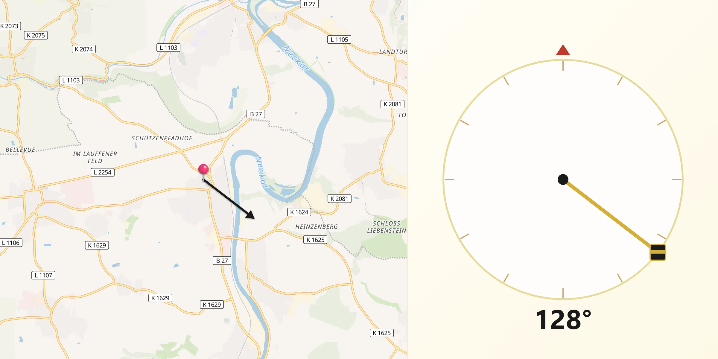 Qibla-Richtung von Kirchheim am Neckar