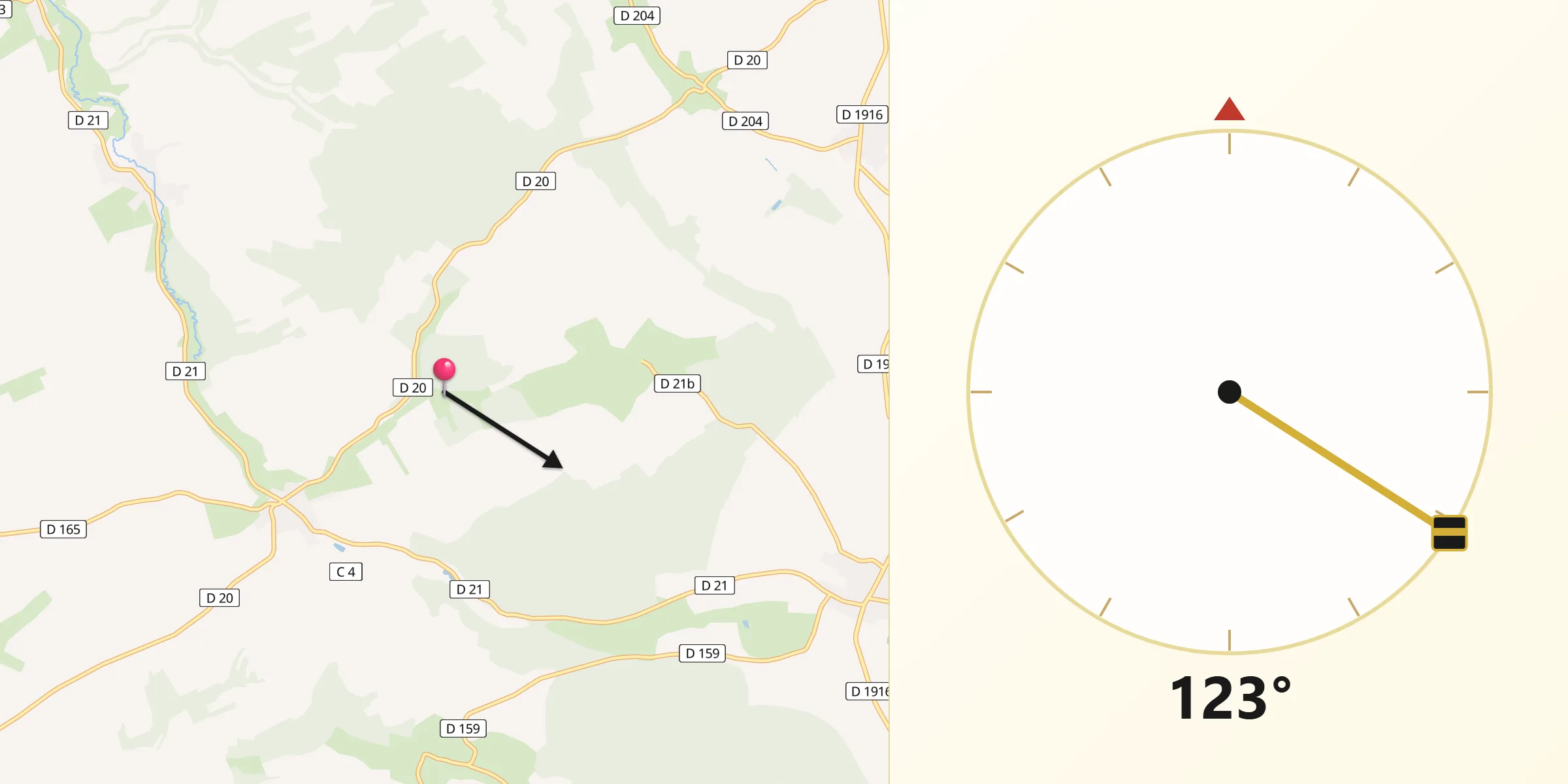 Direction vers la Qibla depuis Osches