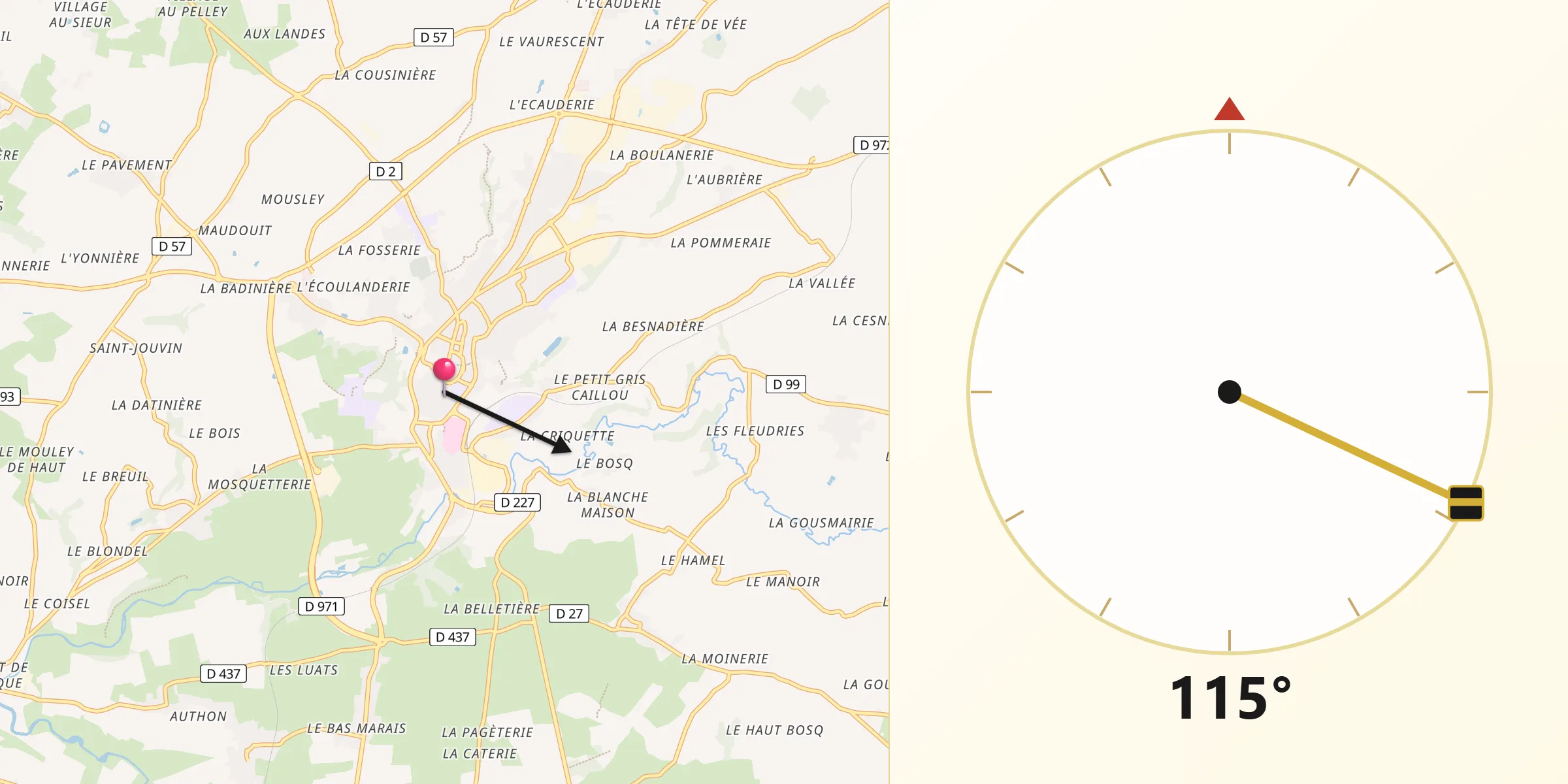 Direction vers la Qibla depuis Coutances