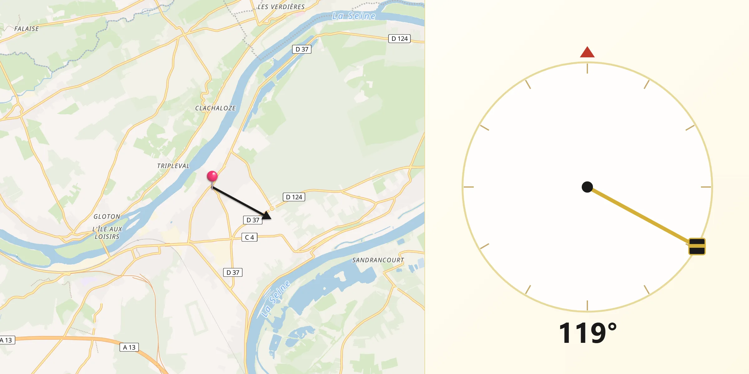Direction vers la Qibla depuis Freneuse