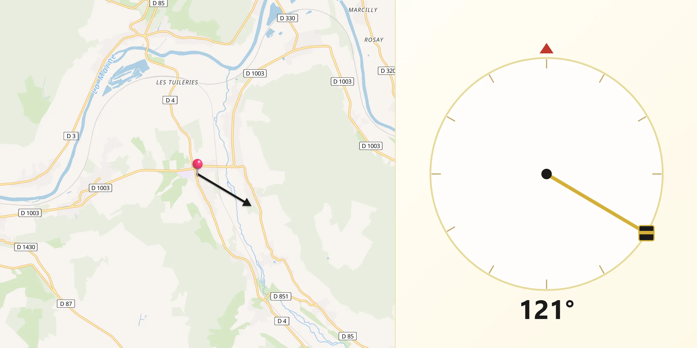 Direction vers la Qibla depuis Crézancy