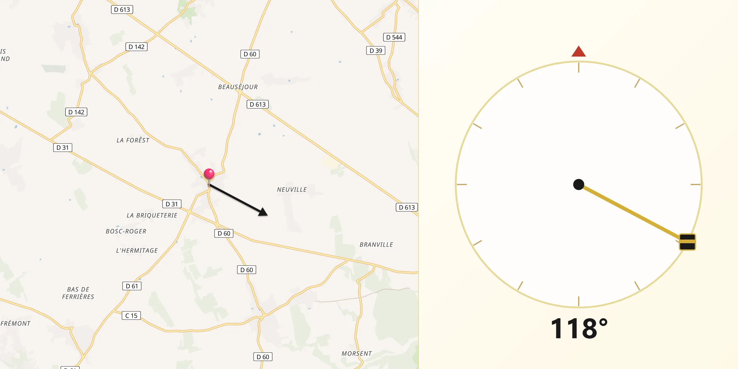 Direction vers la Qibla depuis Claville