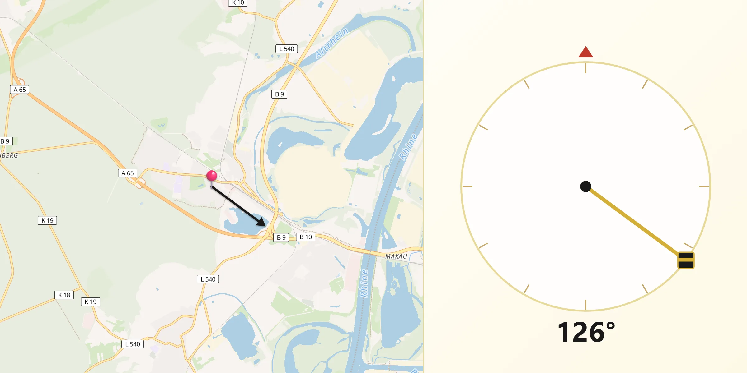 Qibla-Richtung von Wörth am Rhein