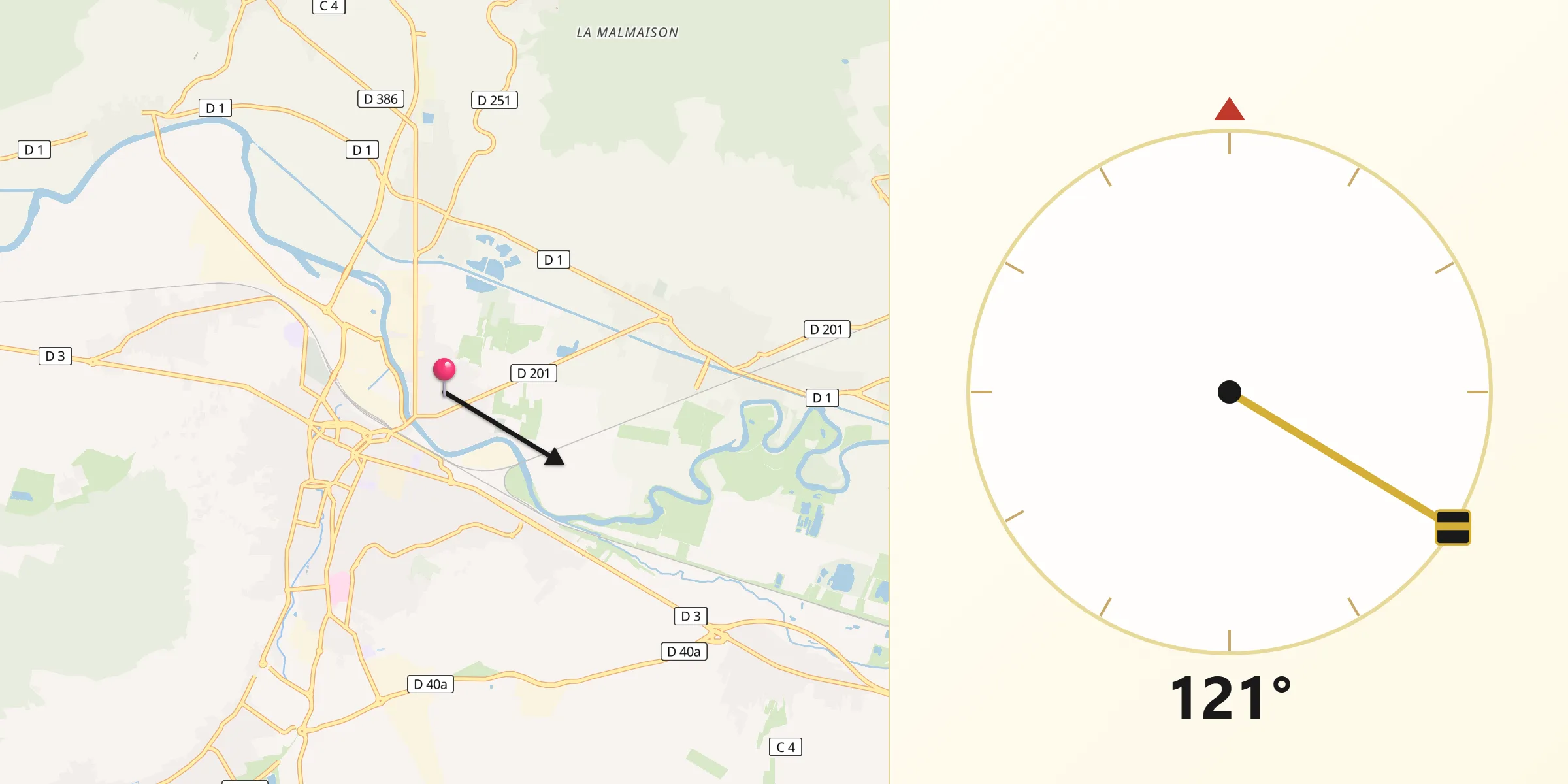 Direction vers la Qibla depuis Magenta