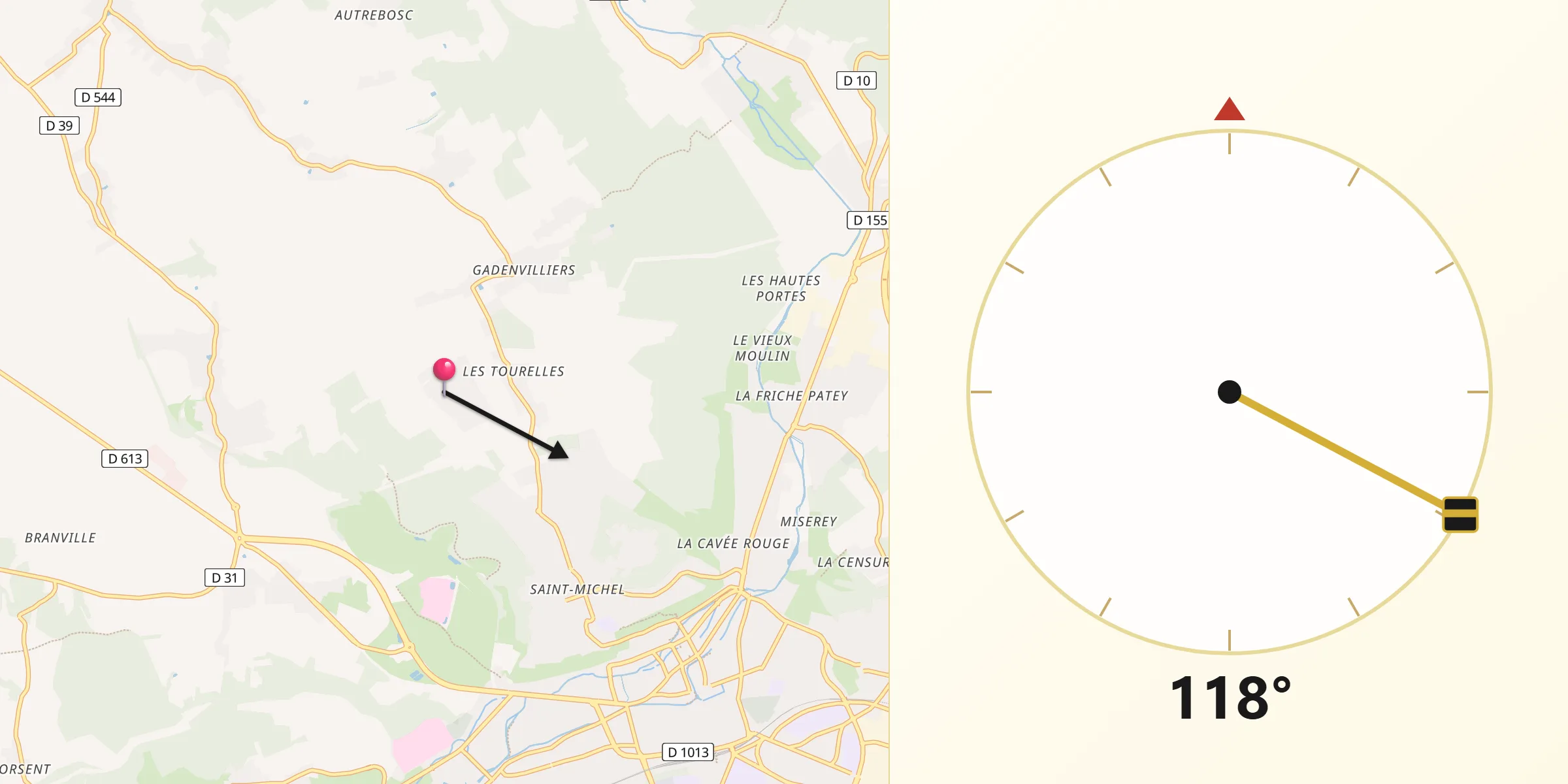 Direction vers la Qibla depuis Aviron