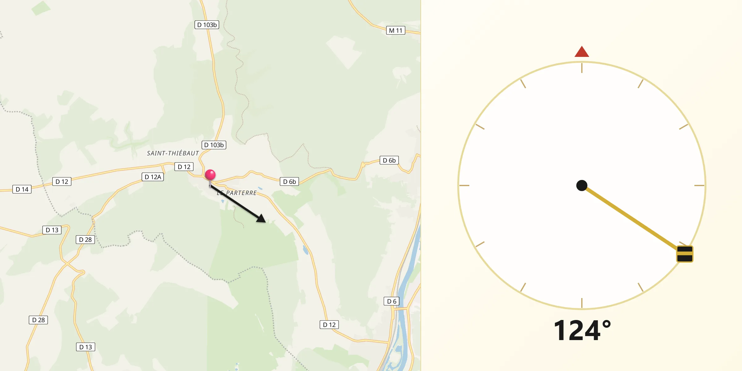 Direction vers la Qibla depuis Gorze