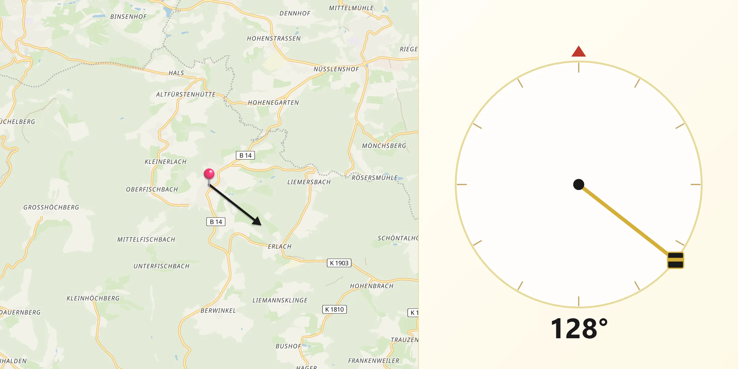 Qibla-Richtung von Großerlach