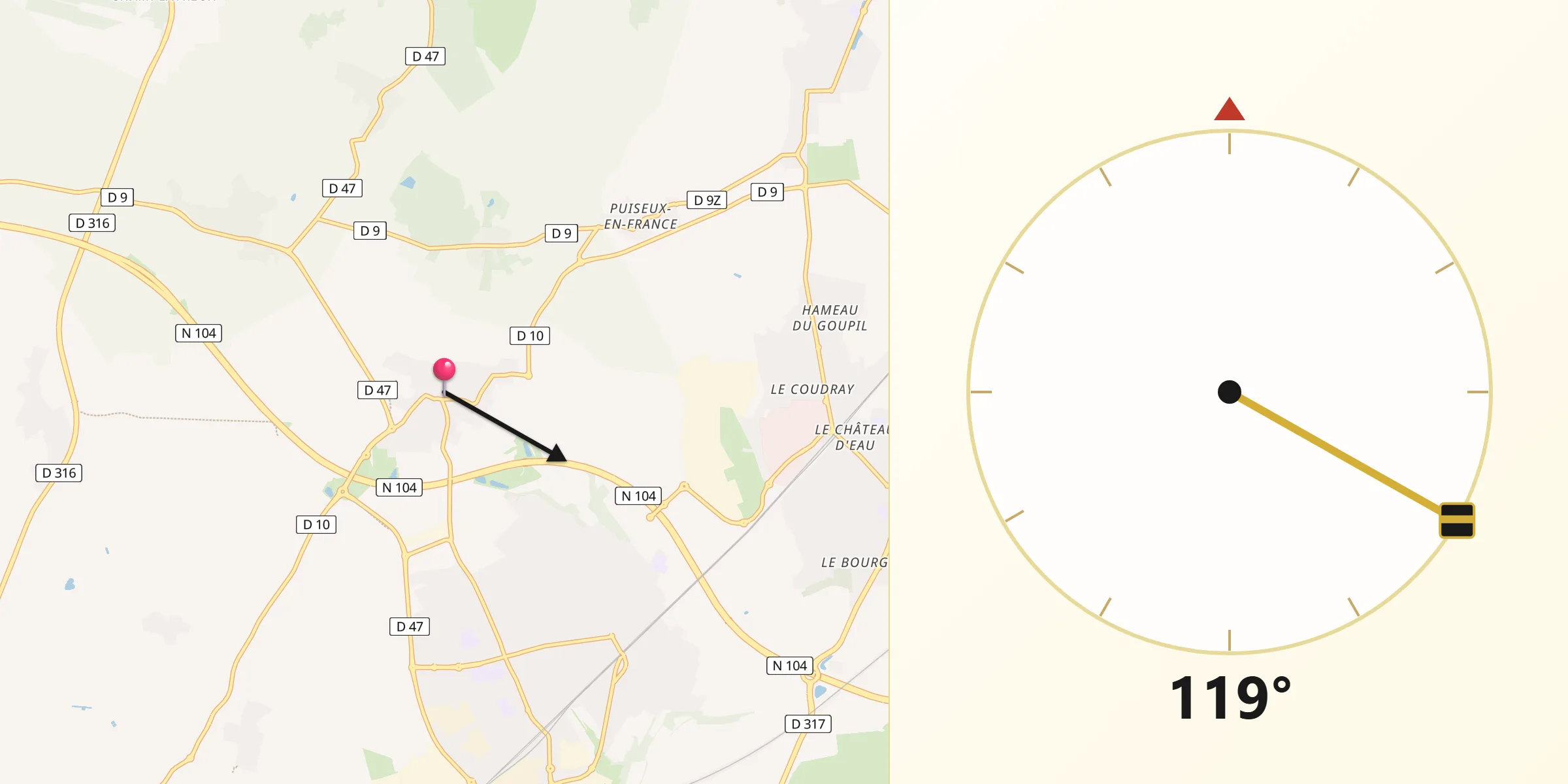 Direction vers la Qibla depuis Fontenay-en-Parisis