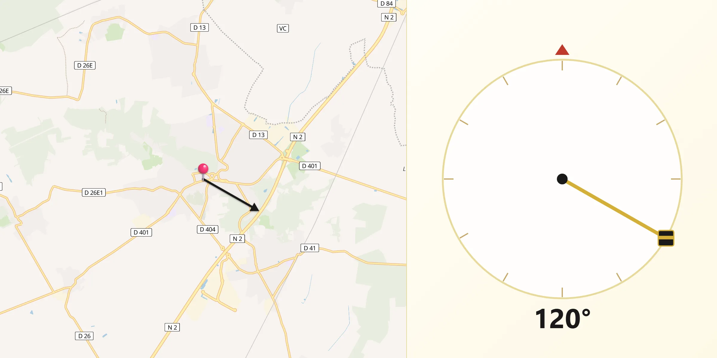 Direction vers la Qibla depuis Dammartin-en-Goële