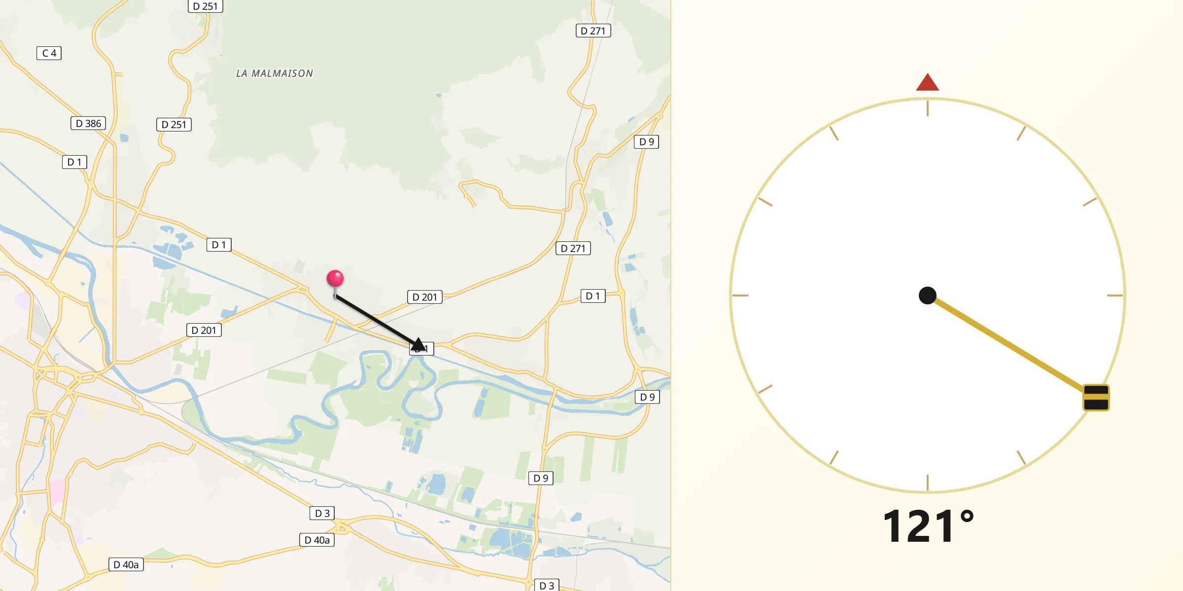 Direction vers la Qibla depuis Ay