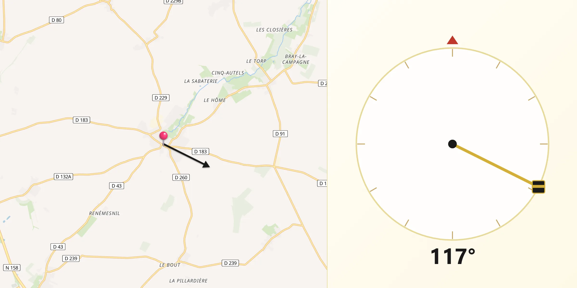 Direction vers la Qibla depuis Saint-Sylvain