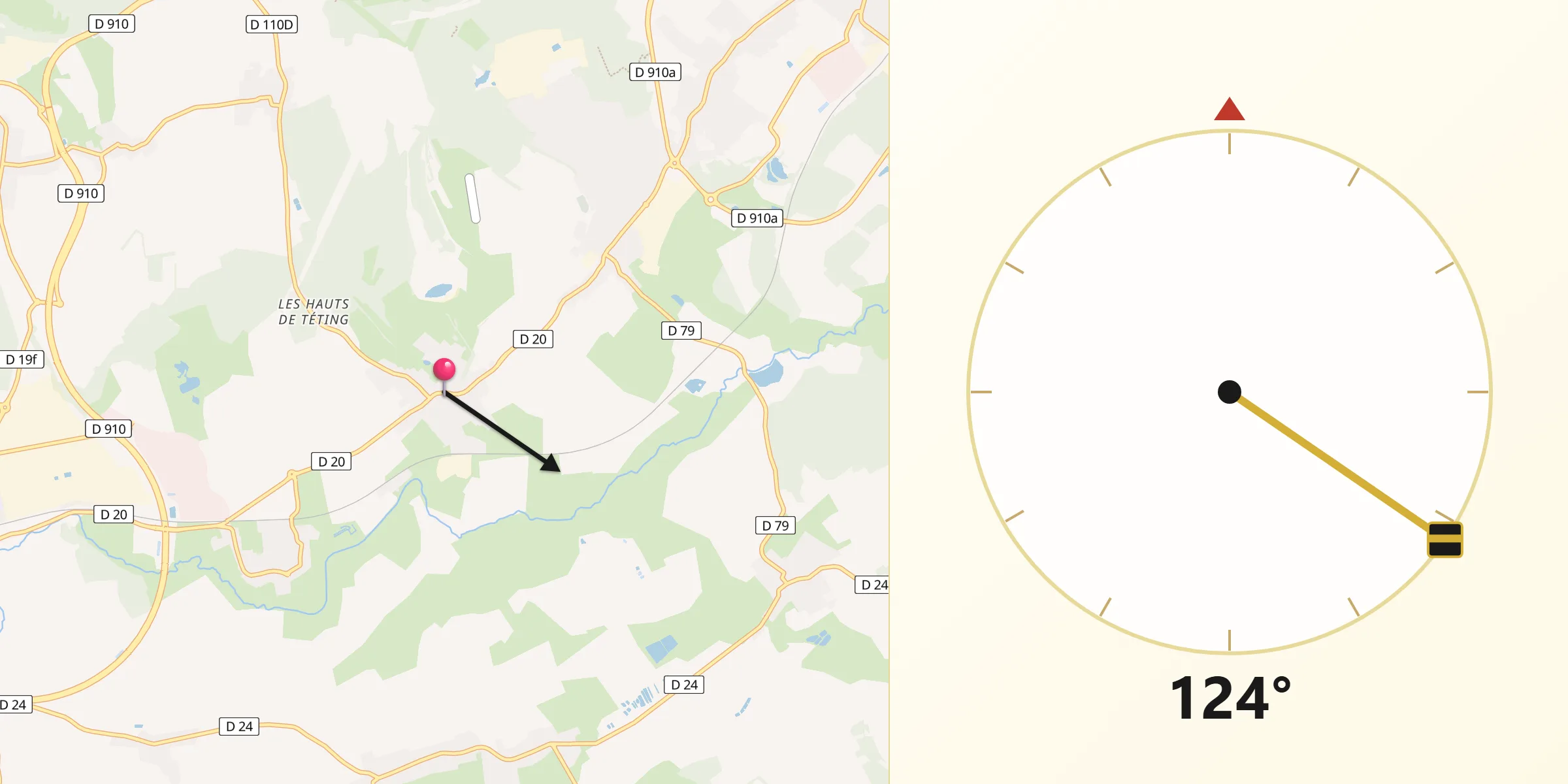 Direction vers la Qibla depuis Teting-sur-Nied
