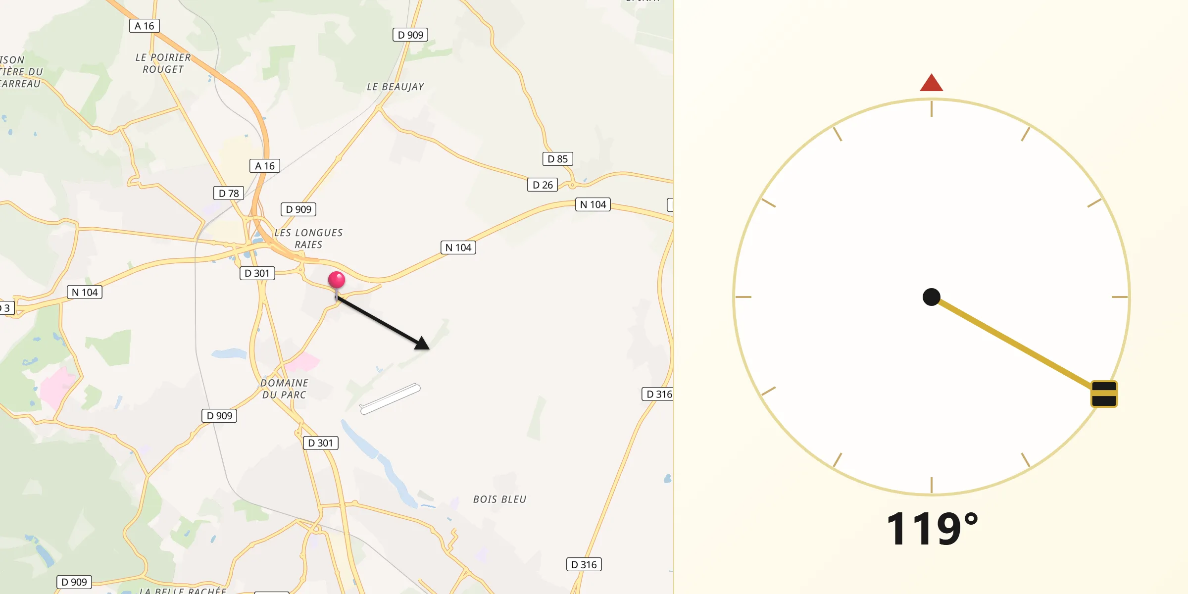 Direction vers la Qibla depuis Attainville