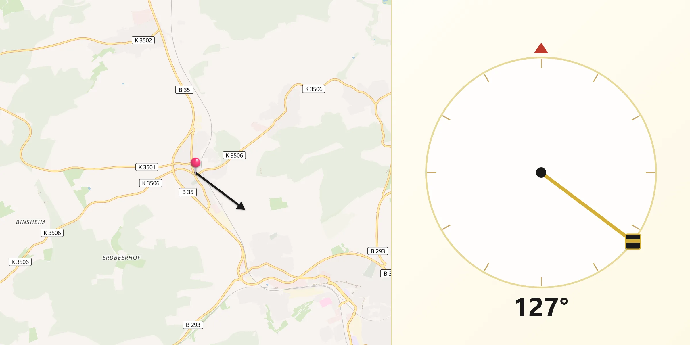 Qibla-Richtung von Gondelsheim