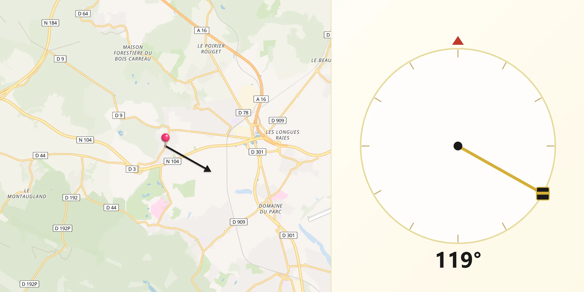 Direction vers la Qibla depuis Baillet-en-France