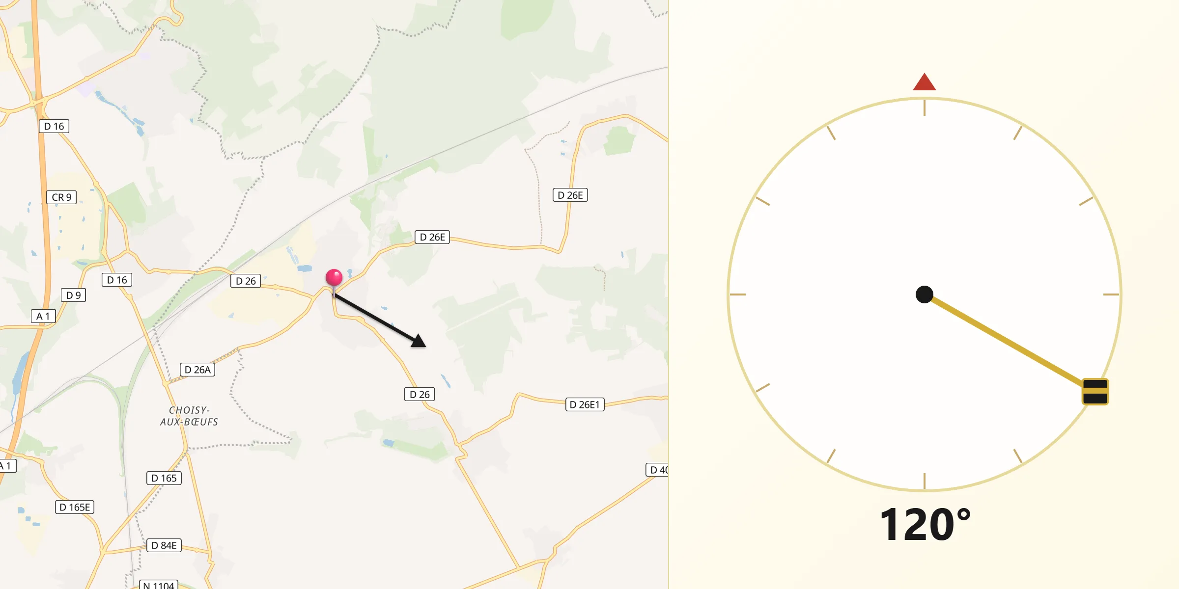 Direction vers la Qibla depuis Moussy-le-Neuf