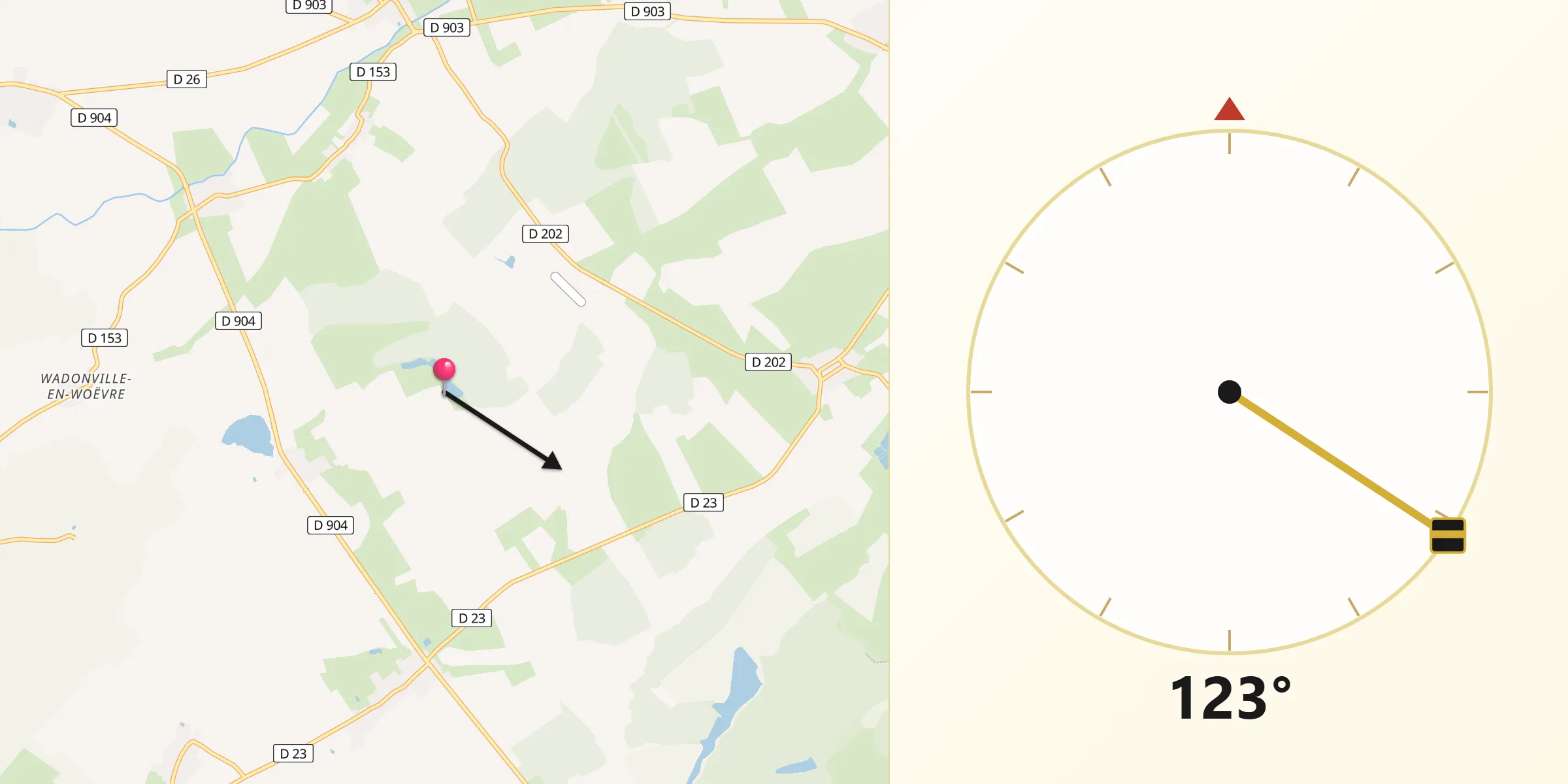 Direction vers la Qibla depuis Jonville-en-Woëvre