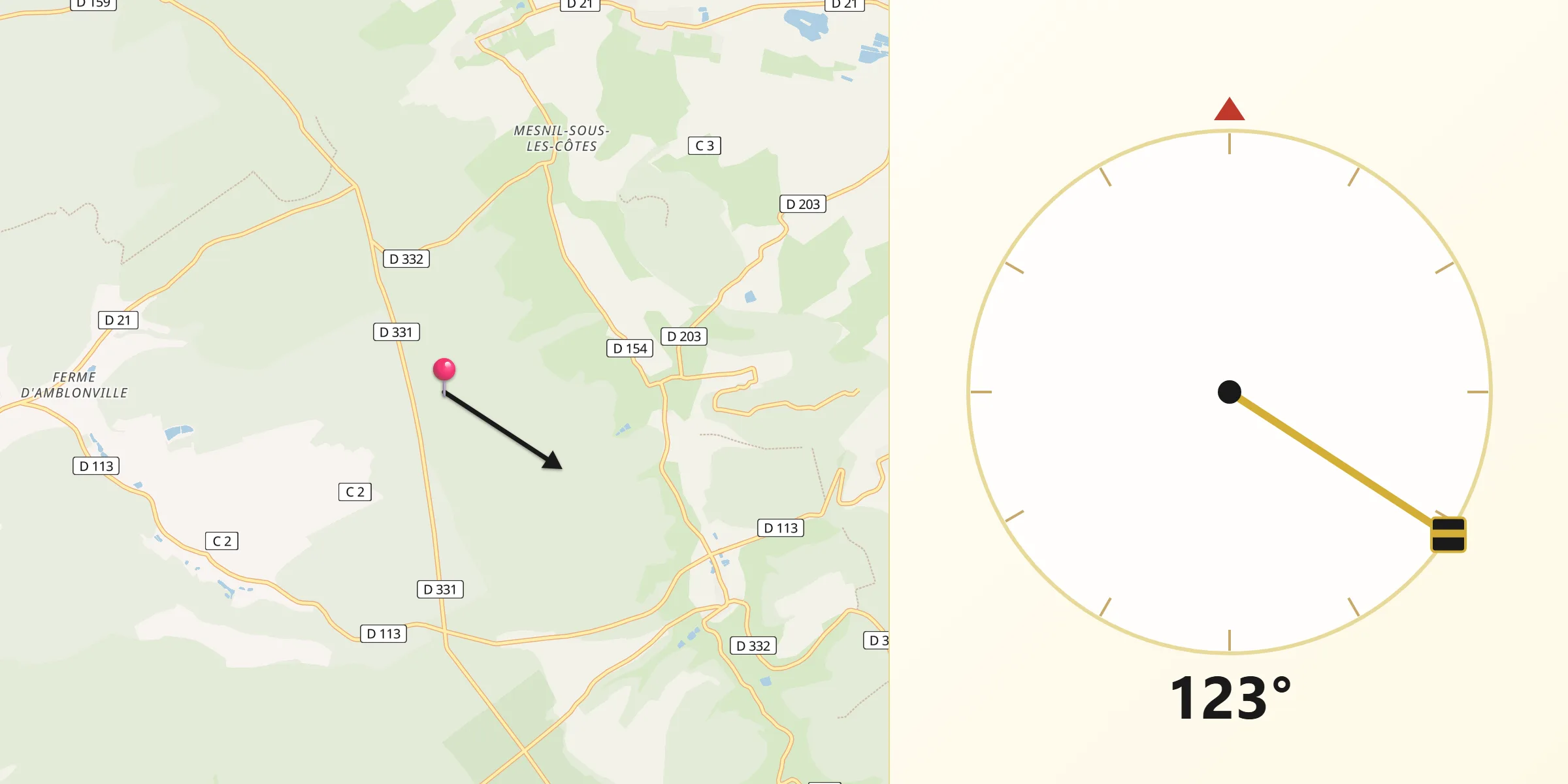 Direction vers la Qibla depuis Les Éparges