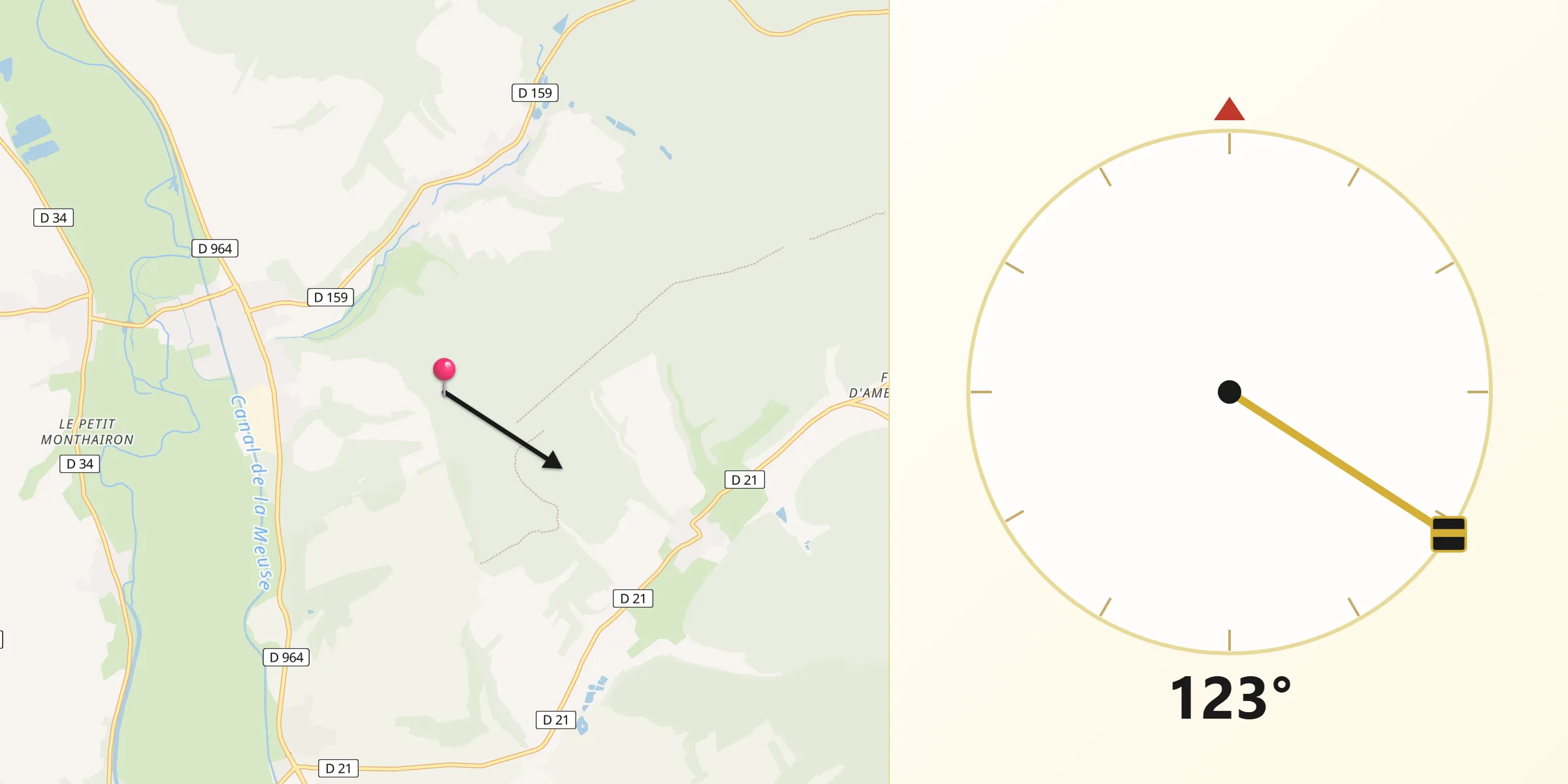 Direction vers la Qibla depuis Rupt-en-Woëvre