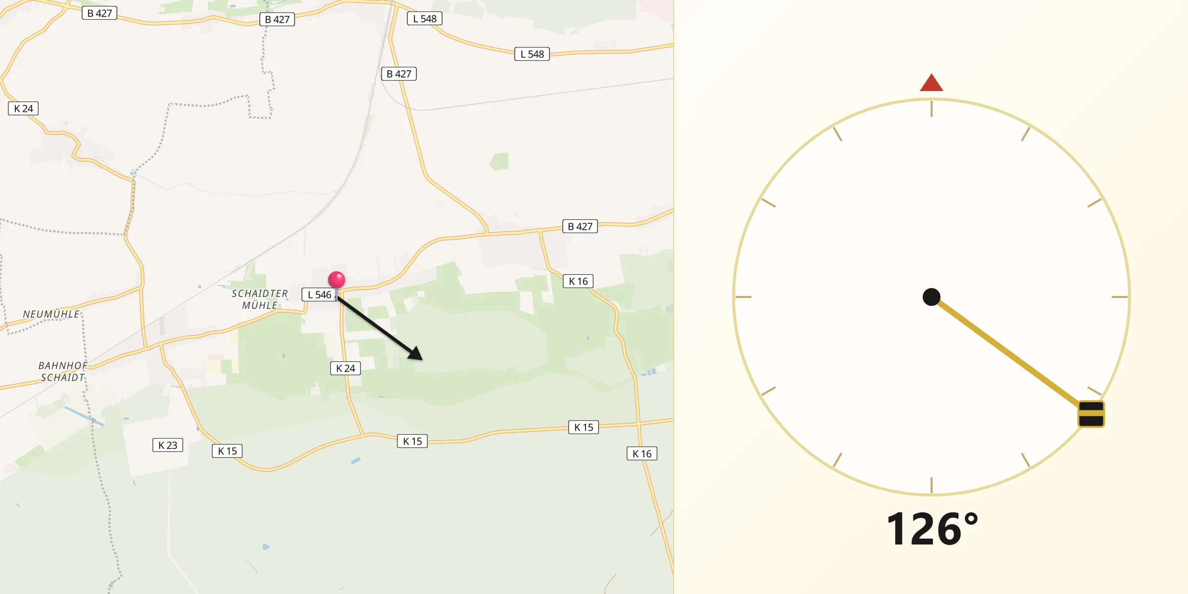 Qibla-Richtung von Freckenfeld